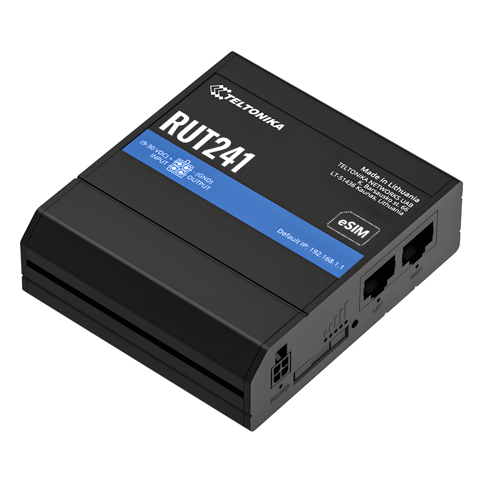 Router Celular Industrial / 4G LTE Cat 4 / eSIM / 2x Ethernet 10/100 Mbps / WiFi 802.11b/g/n / WAN Failover / -40°C a 75°C (-40°F a 167°F) — TELTONIKA · SKU RUT241