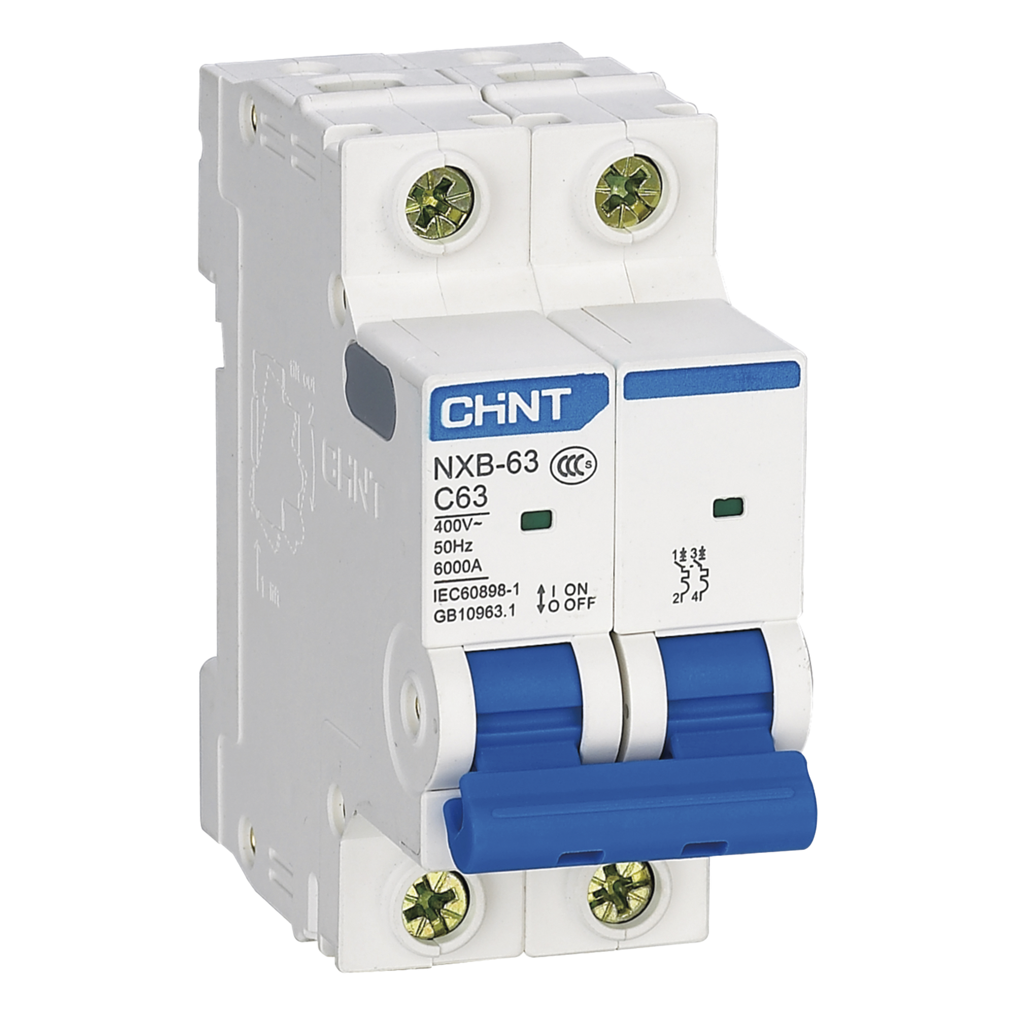 Interruptor Termomagnético / 2 Polos / 20 A / 6 kA / Riel DIN / 110-415 Vca / -40 °C a 70 °C — CHINT · SKU NXB632PC20