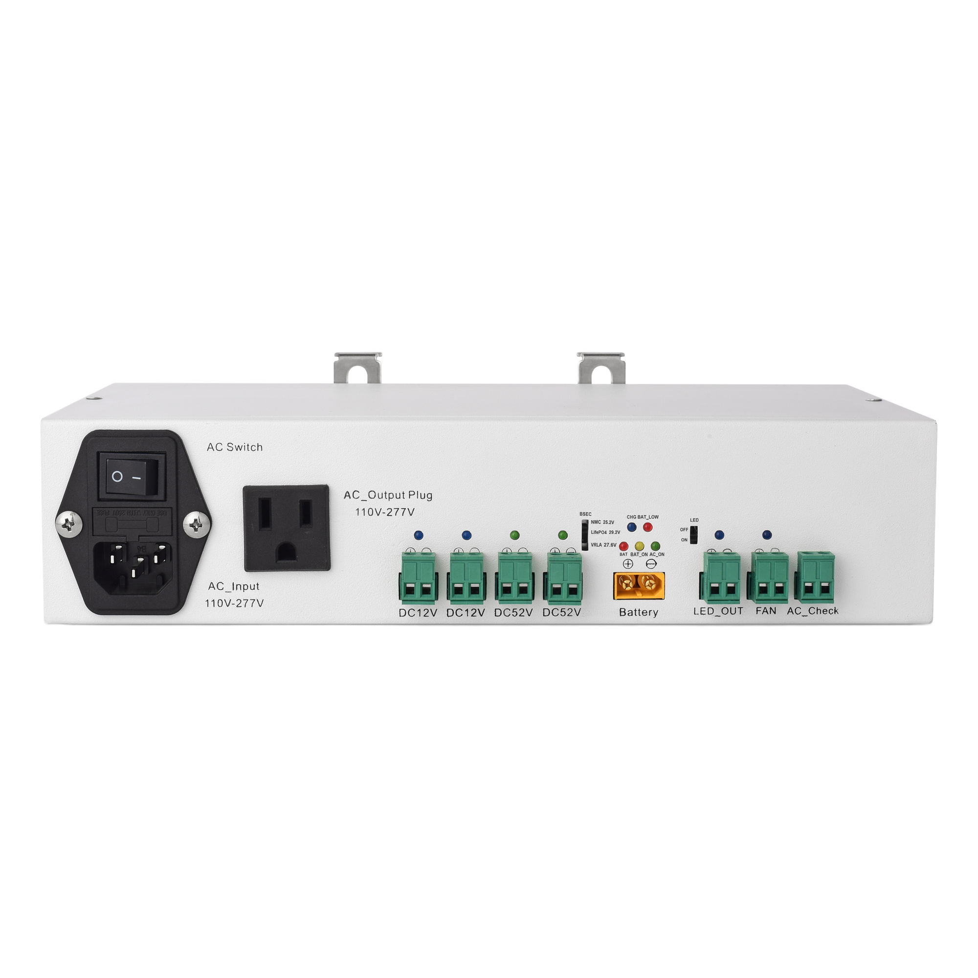 Fuente de Alimentación Dual / 52V 3A + 12V 5A / Respaldo Batería / Riel DIN / Protecciones Sobrecarga-Cortocircuito / -10°C a 60°C (14°F a 140°F) — EPCOM POWERLINE · SKU EP-DR-5212-B
