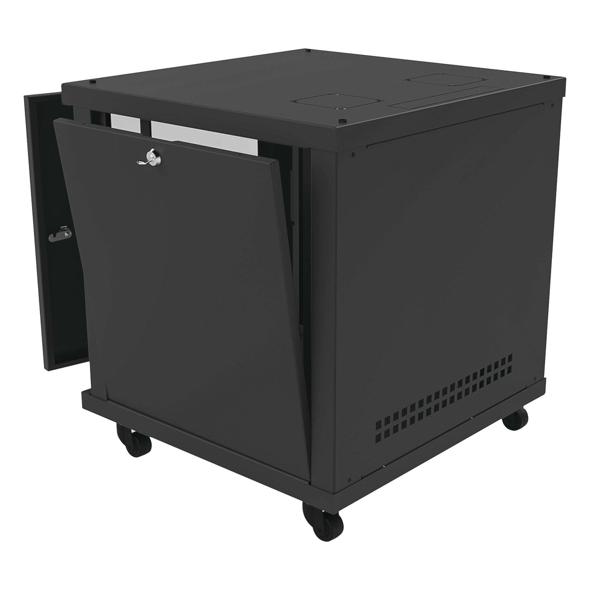 Gabinete de Piso / 12UR / 638 mm Profundidad / 276 kg Carga / Acero ANSI/TIA RS-310-D / Puerta Cristal Templado