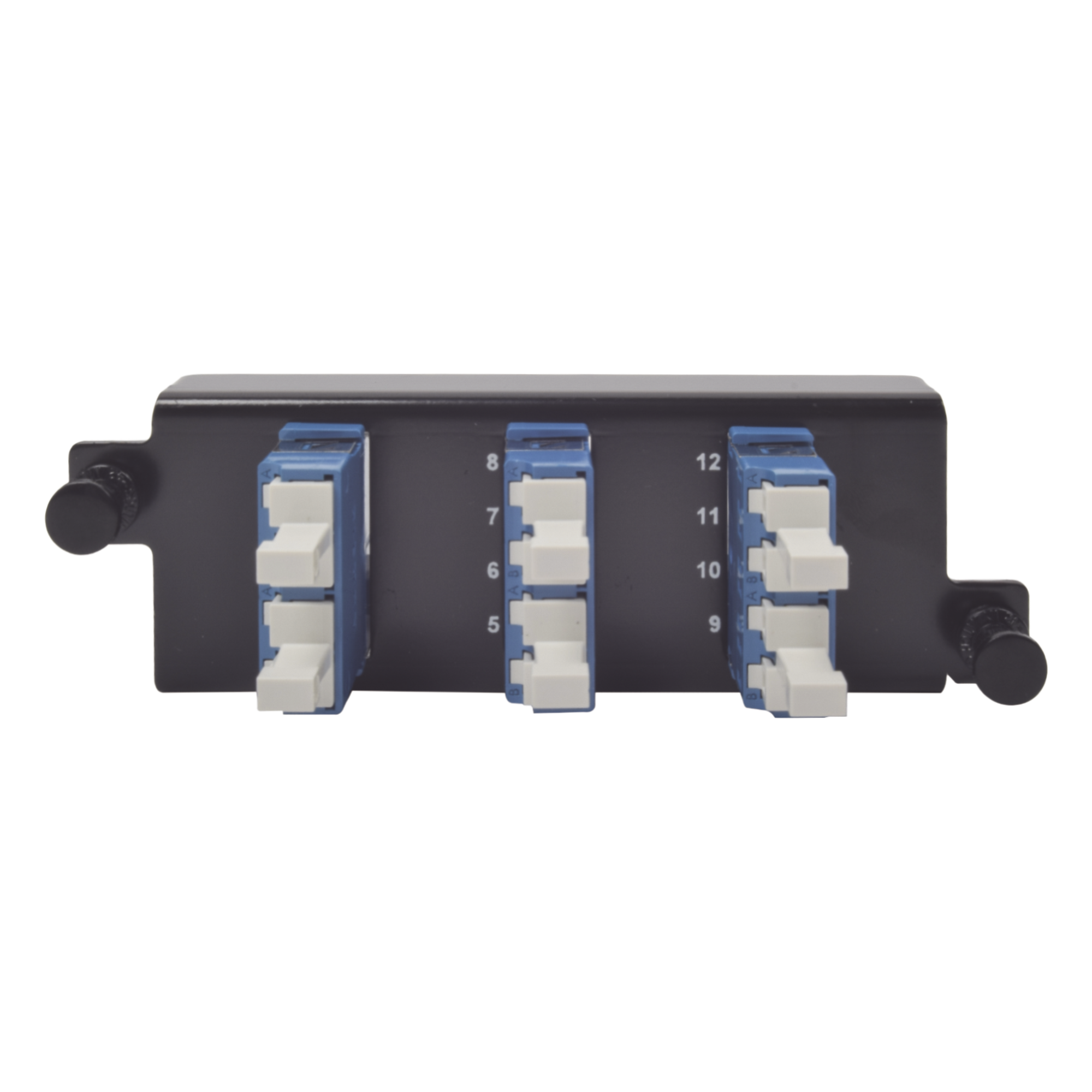 Placa Acopladora de Fibra Óptica / 12 Fibras LC Duplex / Monomodo OM3 OM4 / Snap-In / 1U hasta 96 Fibras — SIEMON · SKU PPM-F-LCU12-01
