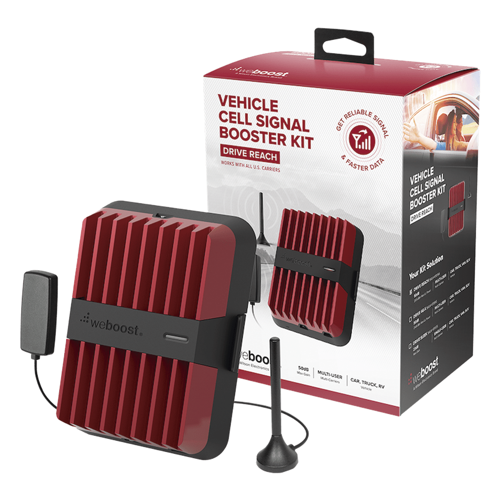 Amplificador Celular Vehicular / Largo Alcance / 700 MHz a 2100 MHz / Múltiples Usuarios / Instalación Sin Herramientas / 4G LTE y 3G