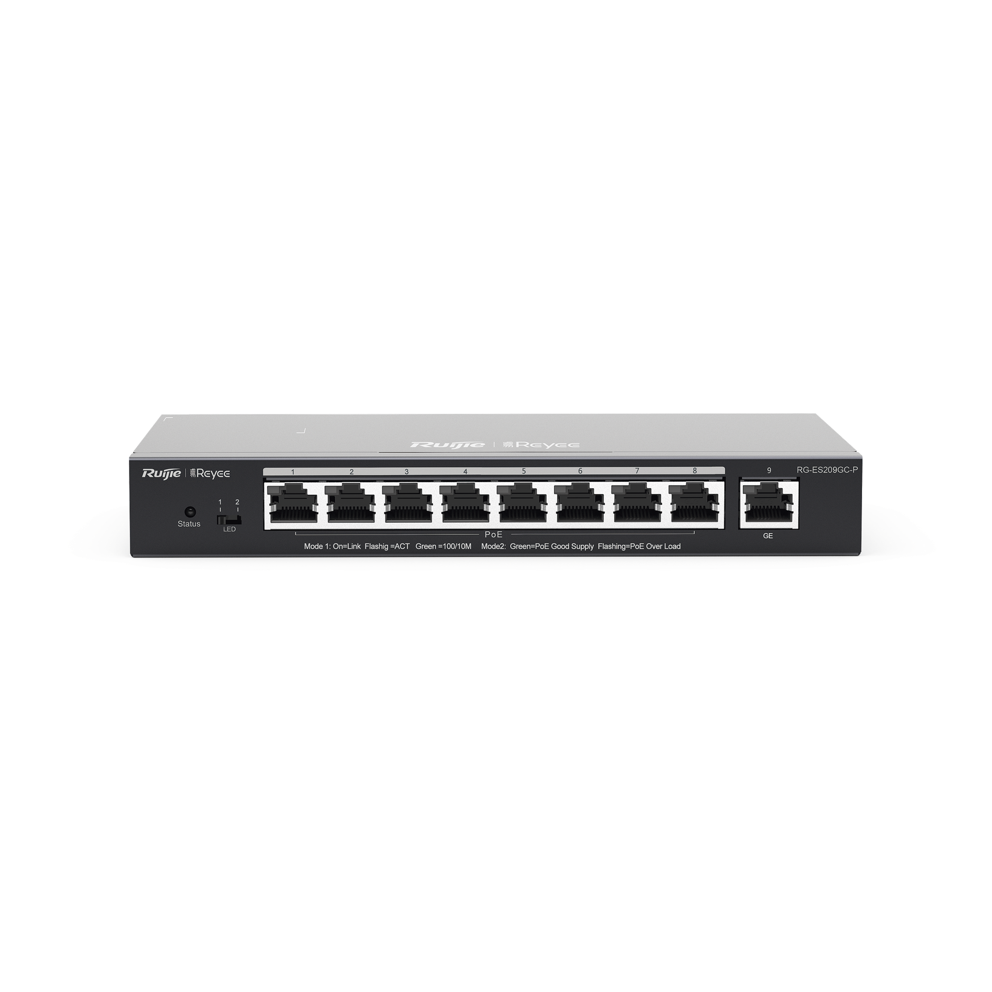 Switch Administrable PoE+ / 9 Puertos Gigabit / 8 Puertos PoE+ 802.3af/at / 120 W / Alcance Extendido 250 m (820.2 ft) / Sin Ventilador