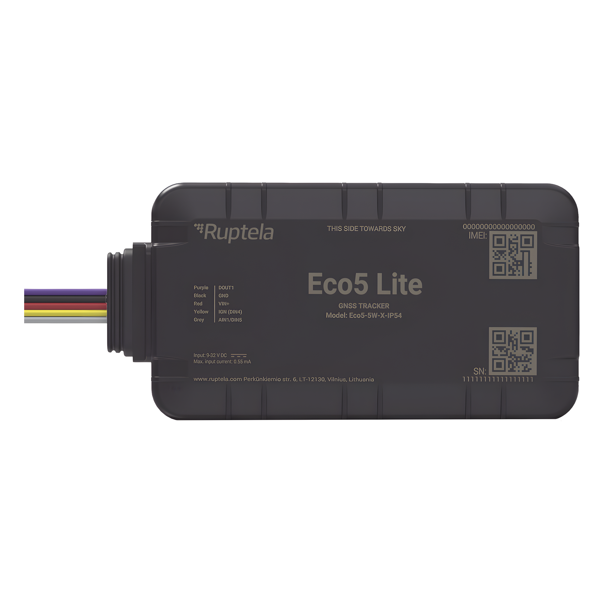 Localizador GPS Vehicular / LTE Cat1 y LTE-M con Respaldo 2G / GNSS U-blox M10 / Bluetooth BLE 5.0 / IP54 / Alimentación 9-32 VDC / Batería de Respaldo — RUPTELA · SKU ECO5LITE