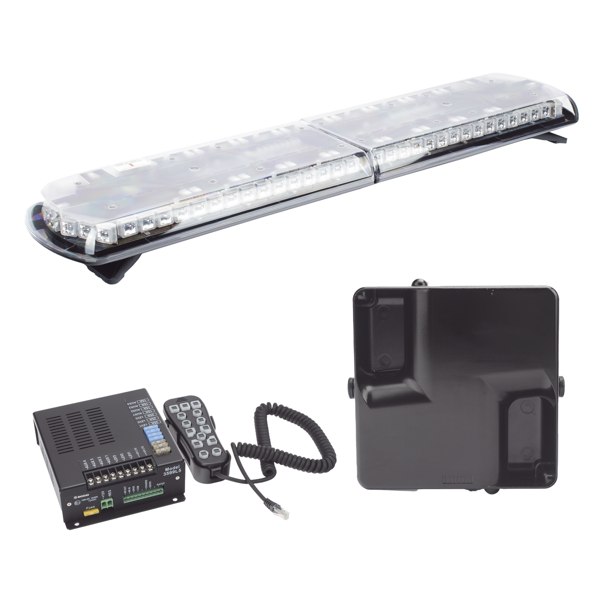 Torreta LED Vehicular / 48 pulgadas / 130 LED / Dual Color / 48 Patrones de Destello / Aluminio y Policarbonato — ECCO · SKU 12TR48KIT130C