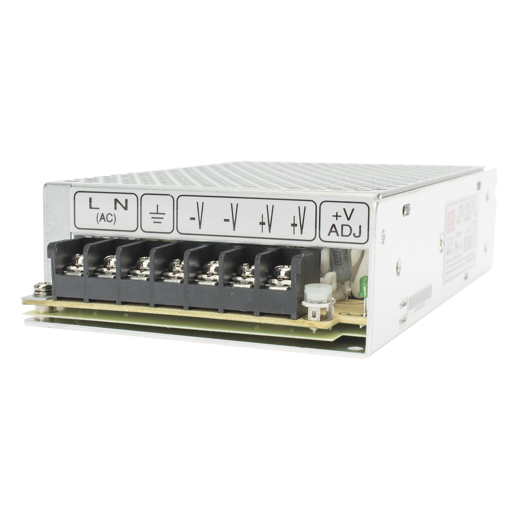 Fuente de Poder Conmutada / 100W / 24Vcc / 4.5A / Entrada 100-240VCA / 3.18 x 1.49 x 6.26 pulgadas — MEANWELL · SKU RS-100-24