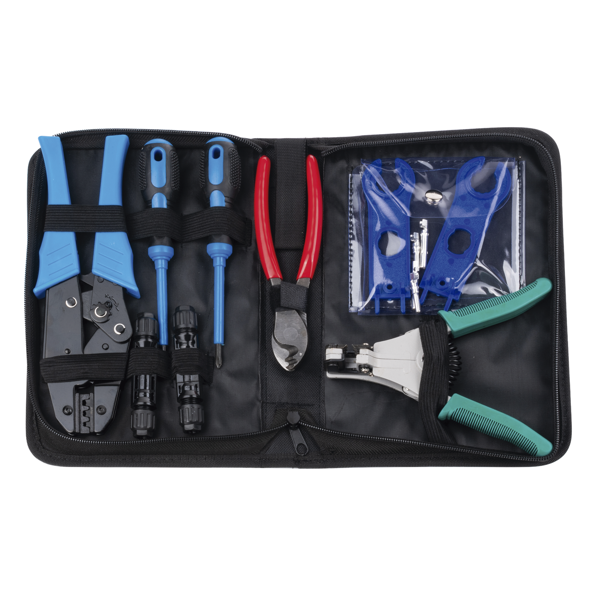 Kit de Herramientas para Instalación Solar / 13 Piezas / Conectores MC4 / Pelacable 2.5-6 mm² / Estuche Organizador — EPCOM POWERLINE · SKU EPMC42