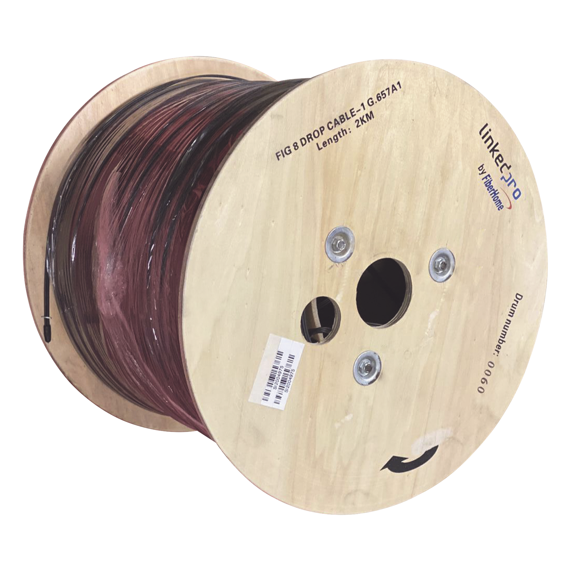 Carrete de Fibra Óptica Aérea Drop / 2 km (6562 pies) / G.657A1 / Monomodo 1 Hilo / Span 80 / LS0H — LINKEDPRO BY FIBERHOME · SKU IC-FIG8A1-1C/2KM
