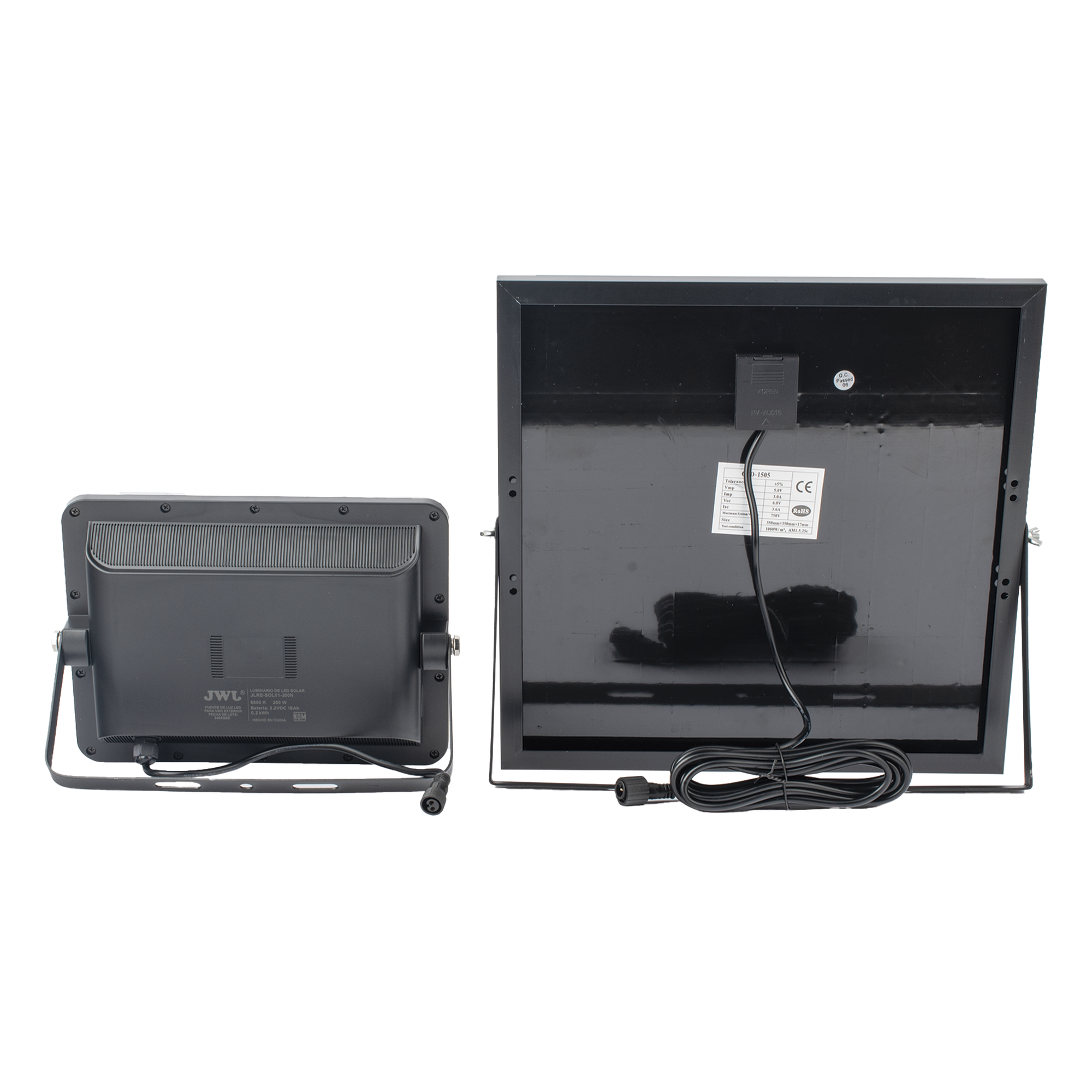 Reflector LED Solar / 200 W / Luz Blanca Fría 6500 K / Ángulo 120° / IP65 / Batería 3.2 VCD