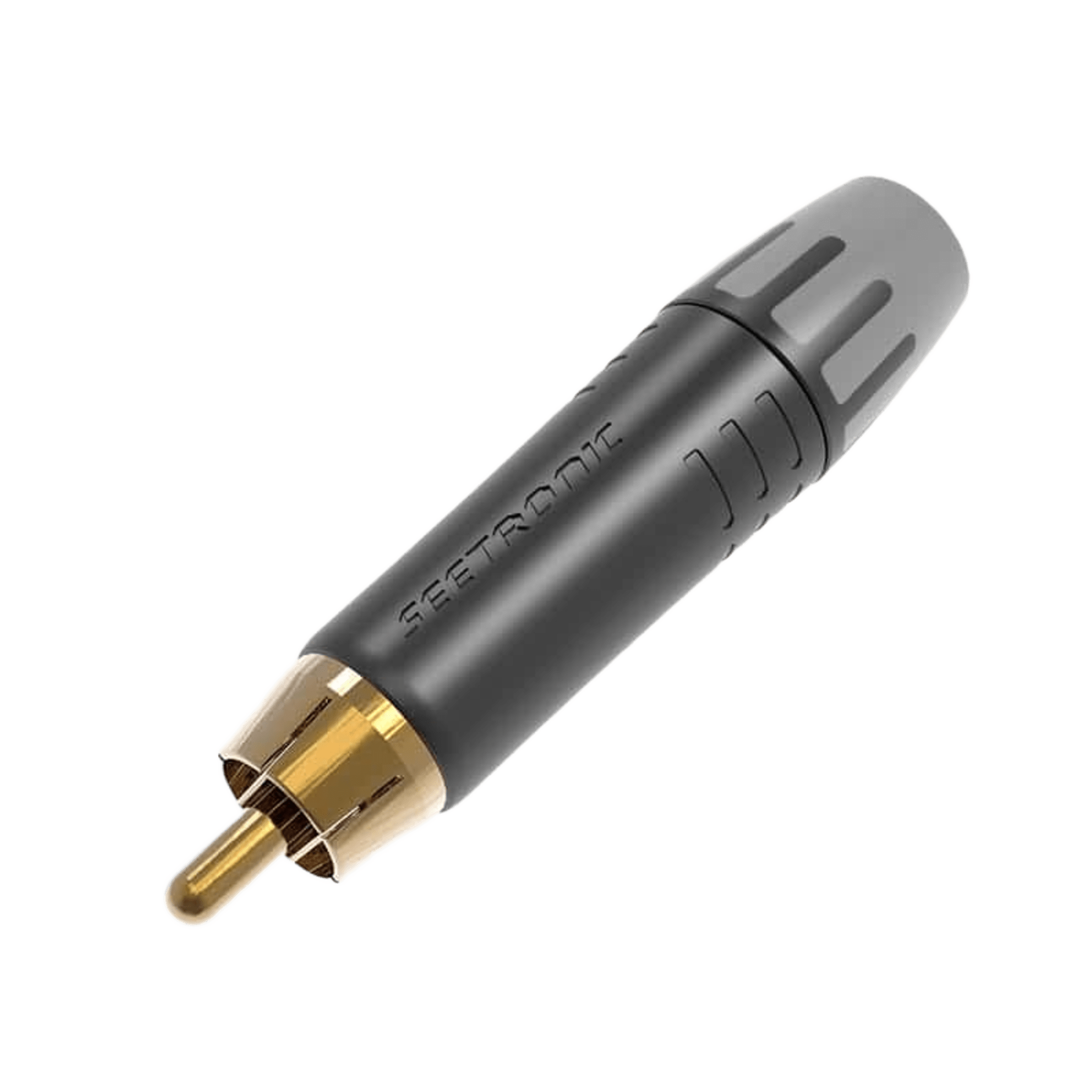 Conector Macho RCA | Carcasa Enchapada en Negro | Contacto Enchapado en Oro | Cable OD 3.5-6.5mm — SEETRONIC · SKU MT380