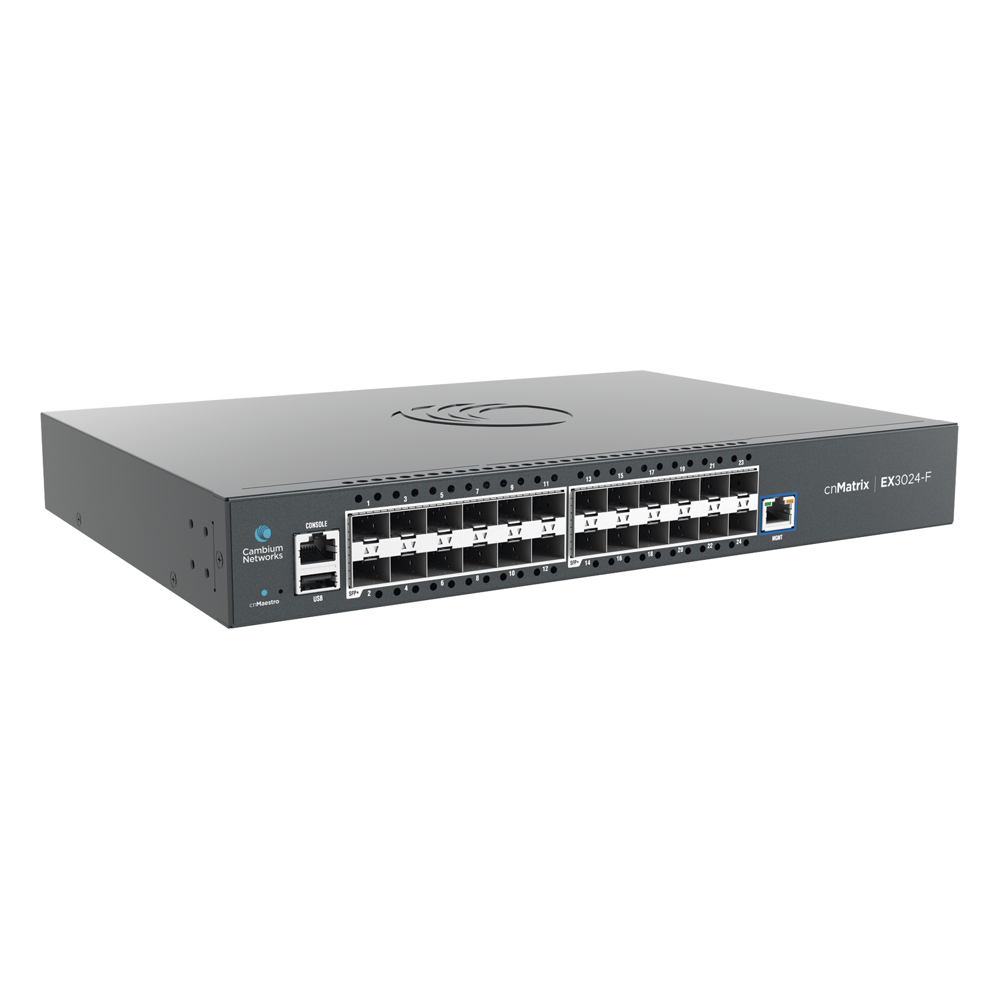 Switch Core/Distribución / 24 Puertos SFP+ 10 Gbps / Capa 2 y 3 / 480 Gbps Throughput / Doble Fuente AC Redundante / 1U Rack — CAMBIUM NETWORKS · SKU MXEX3024XFXA00