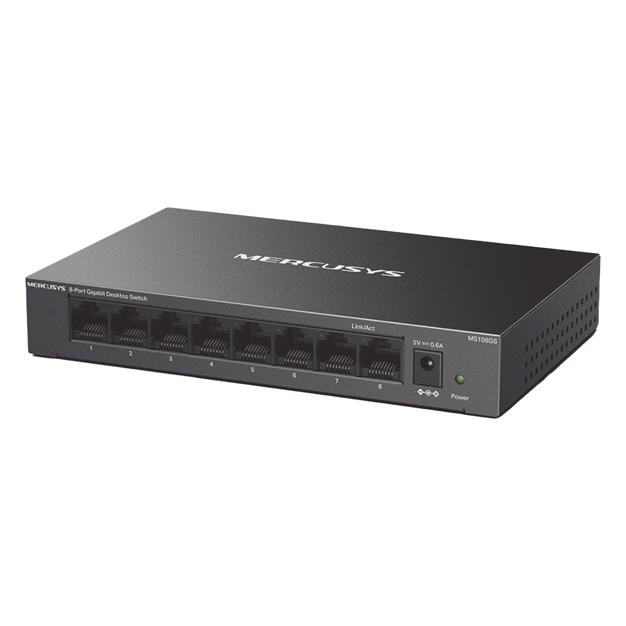 Switch No Administrable / 8 Puertos Gigabit / 16 Gbps / Carcasa Metálica / Sin Ventilador / Plug and Play — Mercusys · SKU MS108GS