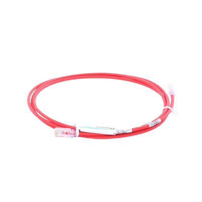 Cable de Parcheo UTP Cat6A, CM/LSZH, Diámetro Reducido (28AWG), Color Rojo, 2.13 Metros (7 Pies)