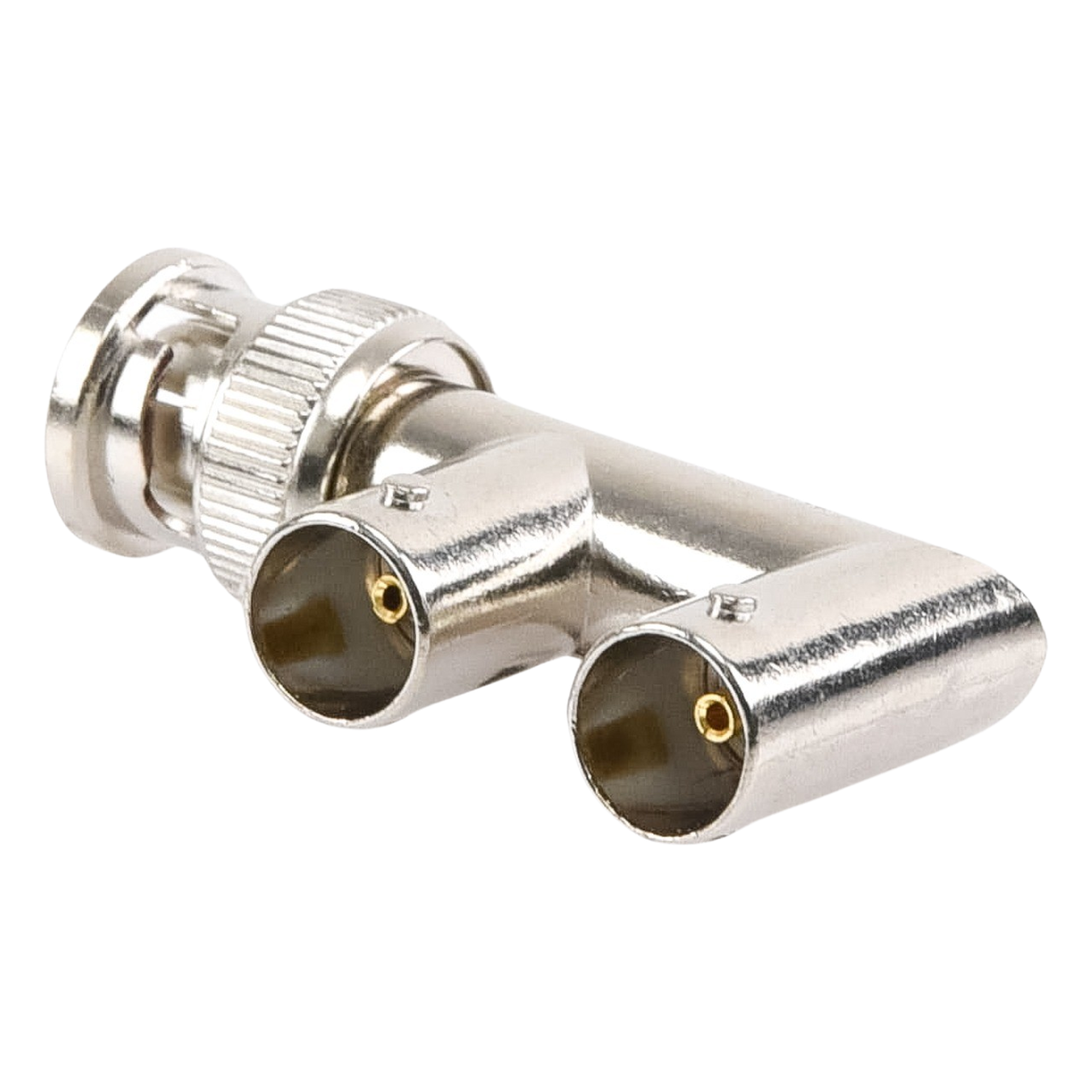 Adaptador RF / BNC Macho a Doble BNC Hembra / 75 Ohm / Splitter en F / Contacto Oro 24k / Aislante Delrin