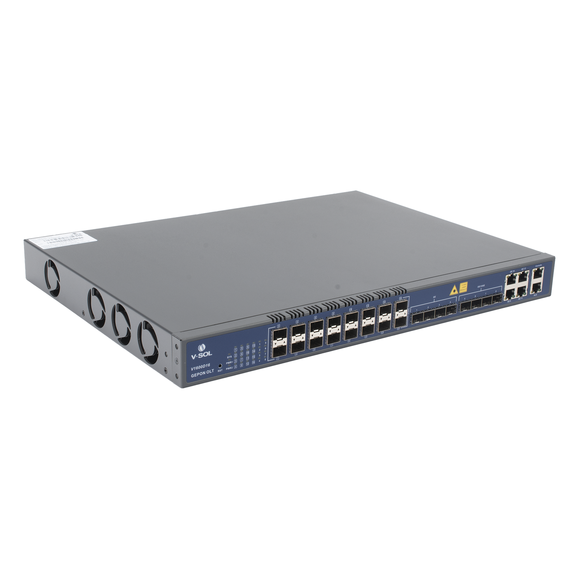 OLT EPON / 16 Puertos PON / 12 Puertos Uplink / 1,024 ONUs / 1.25 Gbps Simétrico / Rack 1U — V-SOL · SKU V1600-D16