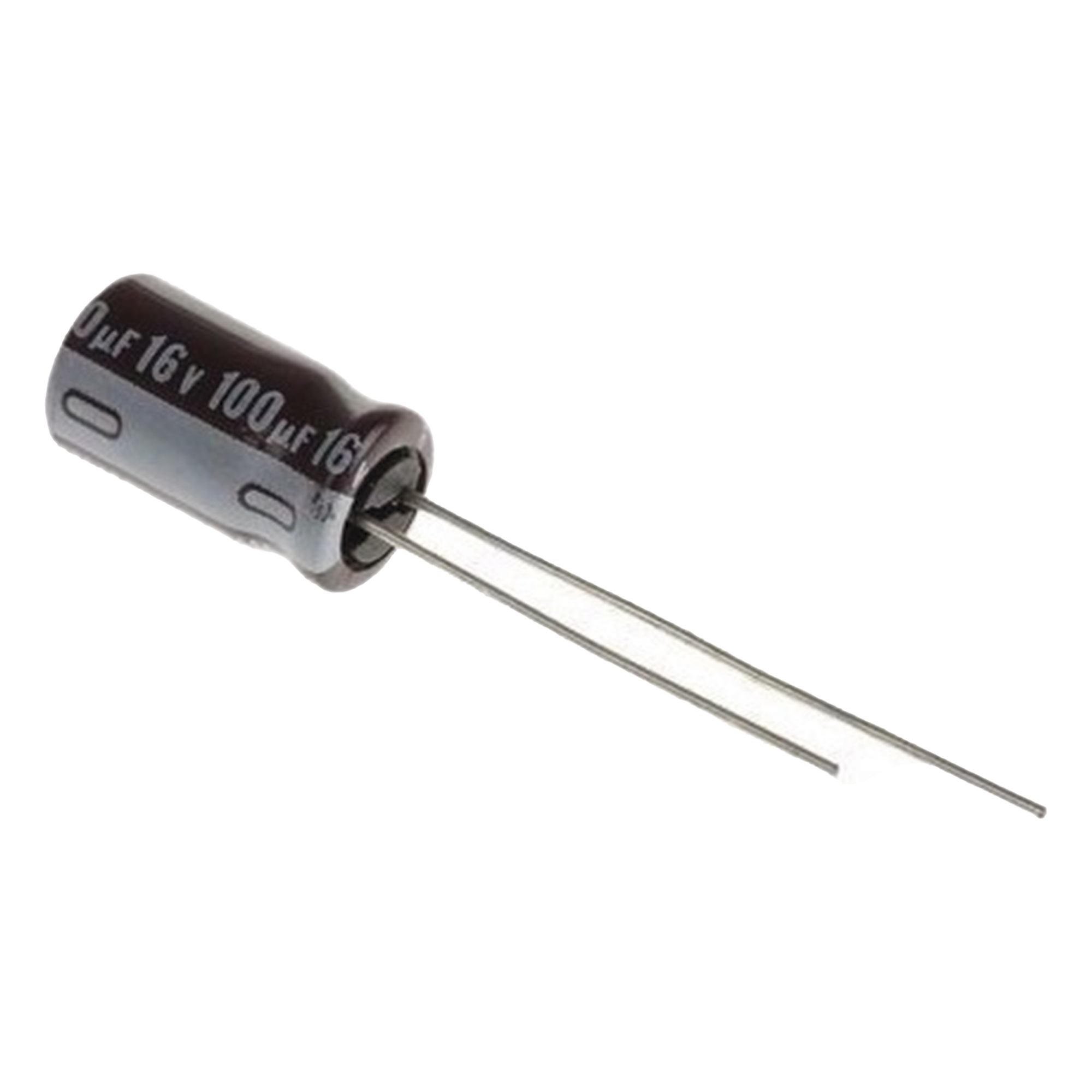 Capacitor Electrolítico de Aluminio / 100 µF / 16 Vcc / Radial / 105 °C / 5 x 11 mm — SYSCOM · SKU 0100M0016V