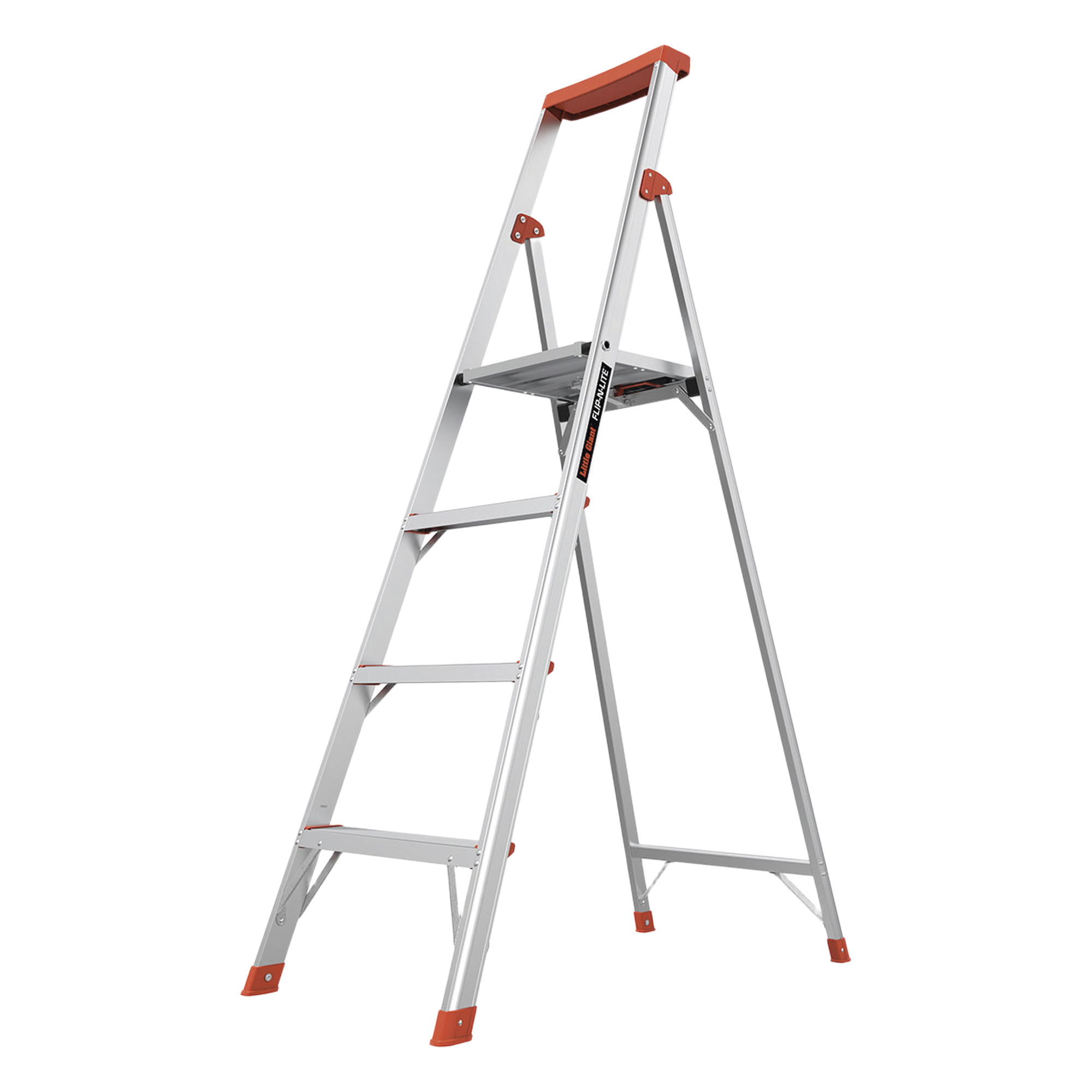 Escalera de Aluminio / 4 Peldaños / 1.8 m (5.9 ft) / Plataforma con Bandeja / Diseño Compacto — Little Giant Ladder Systems · SKU FLIPNLITE-4C