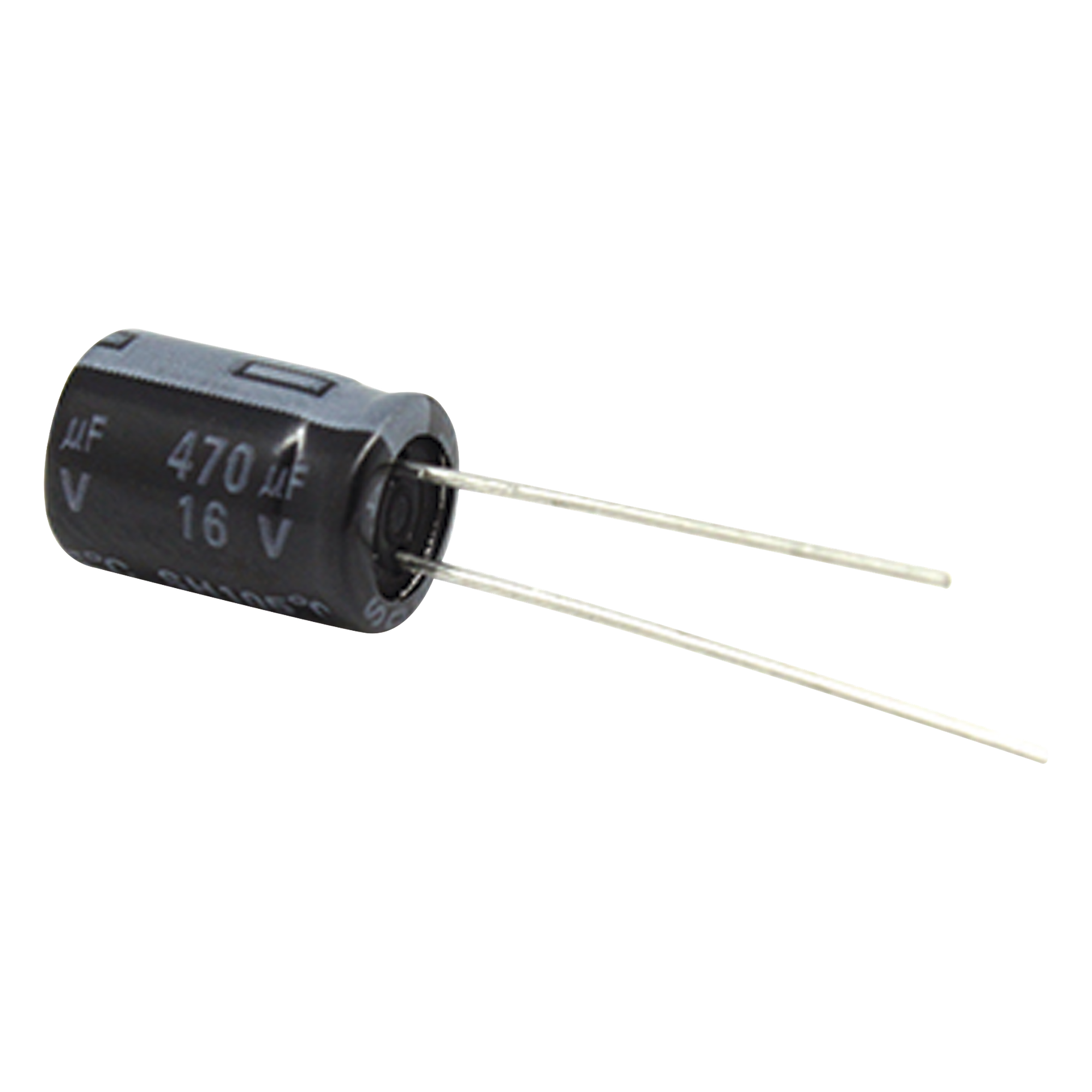 Capacitor Electrolítico de Aluminio / 470 µF / 16 Vcc / 105 °C / Radial / 8 x 11 mm — SYSCOM · SKU CE470/16V