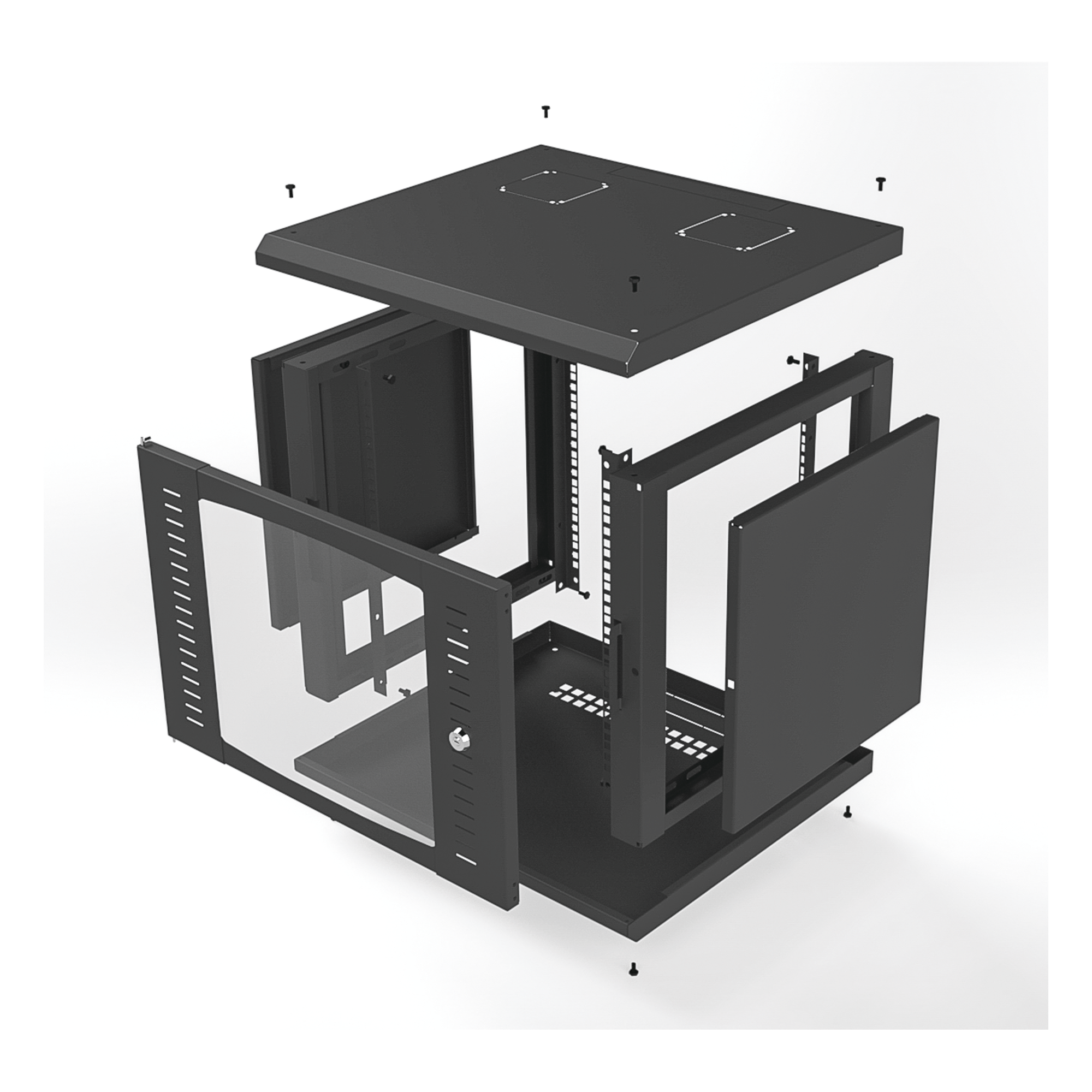Gabinete para Montaje en Pared Fijo, con 9 Unidades de Rack, de 19in, Puerta de Cristal Templado, Fabricado en Acero