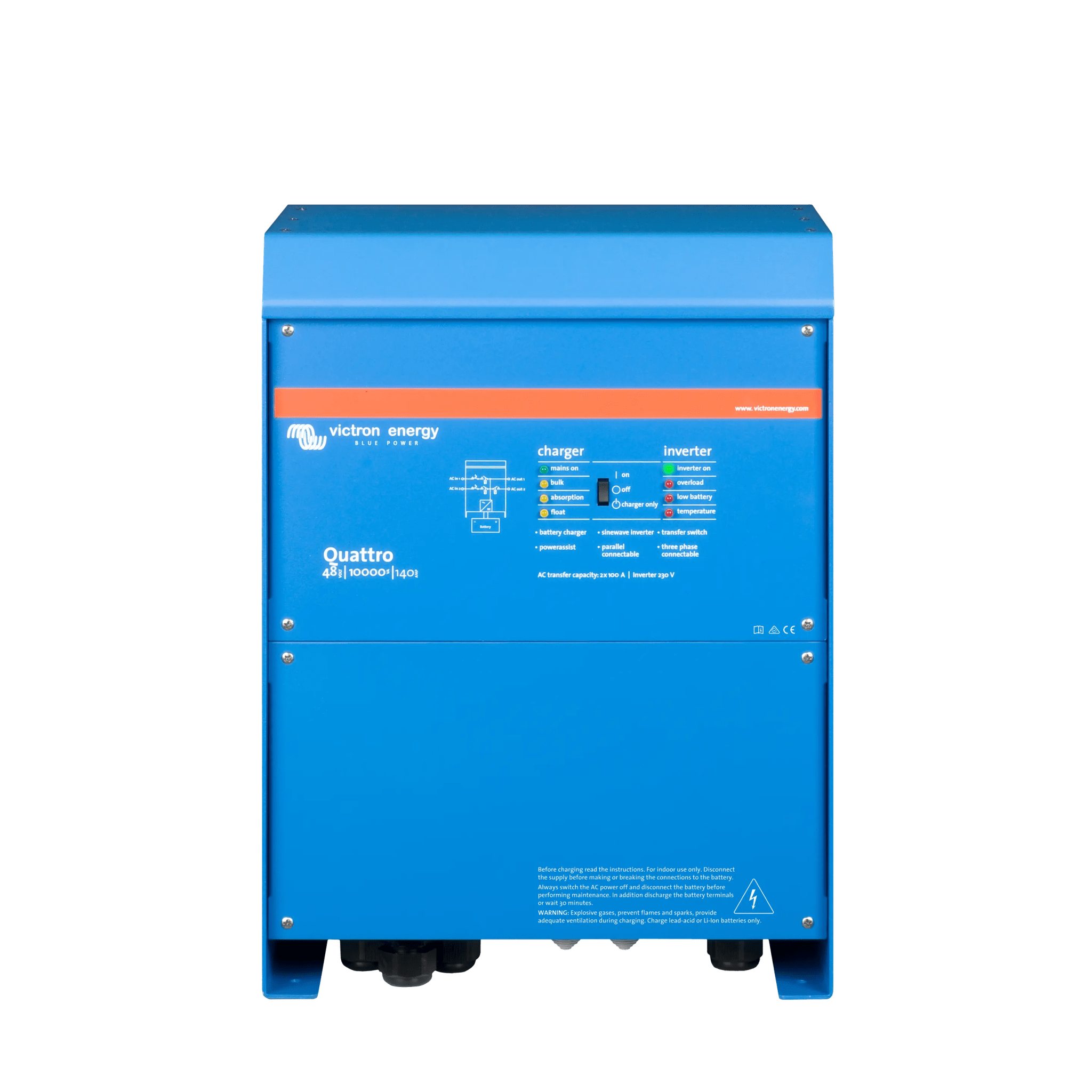 Quattro 48/10000/140-100/100 230V / Inversor Cargador de Onda Pura / Entrada 48 Vcc / Salida 8000 W 230 Vca  60 Hz (L-N)