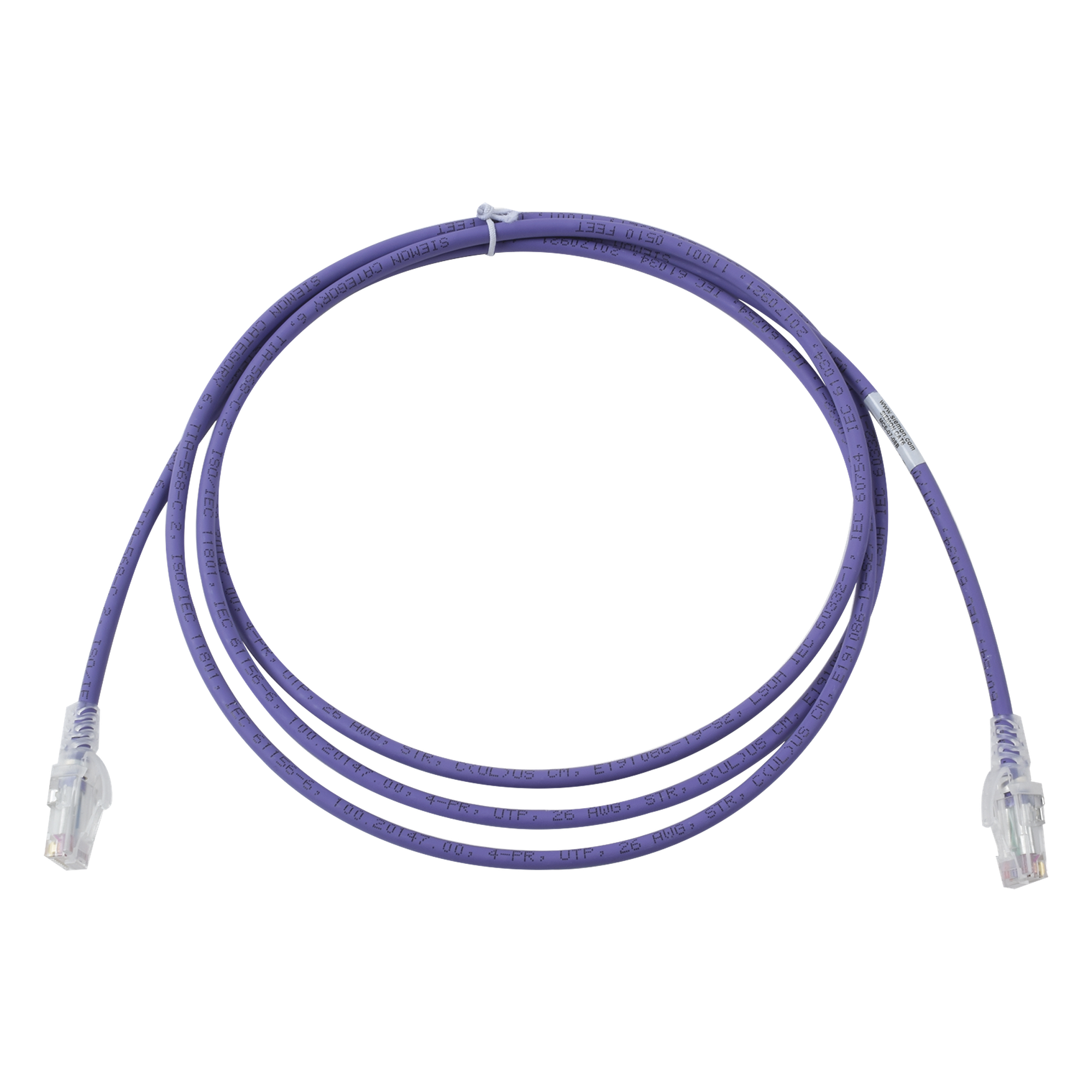 Patch Cord / Cat6 UTP / CM/LS0H / 2.13 m (7 ft) / 26 AWG / Ultra Delgado 5.3 mm / Violeta — SIEMON · SKU MC6-07-08B