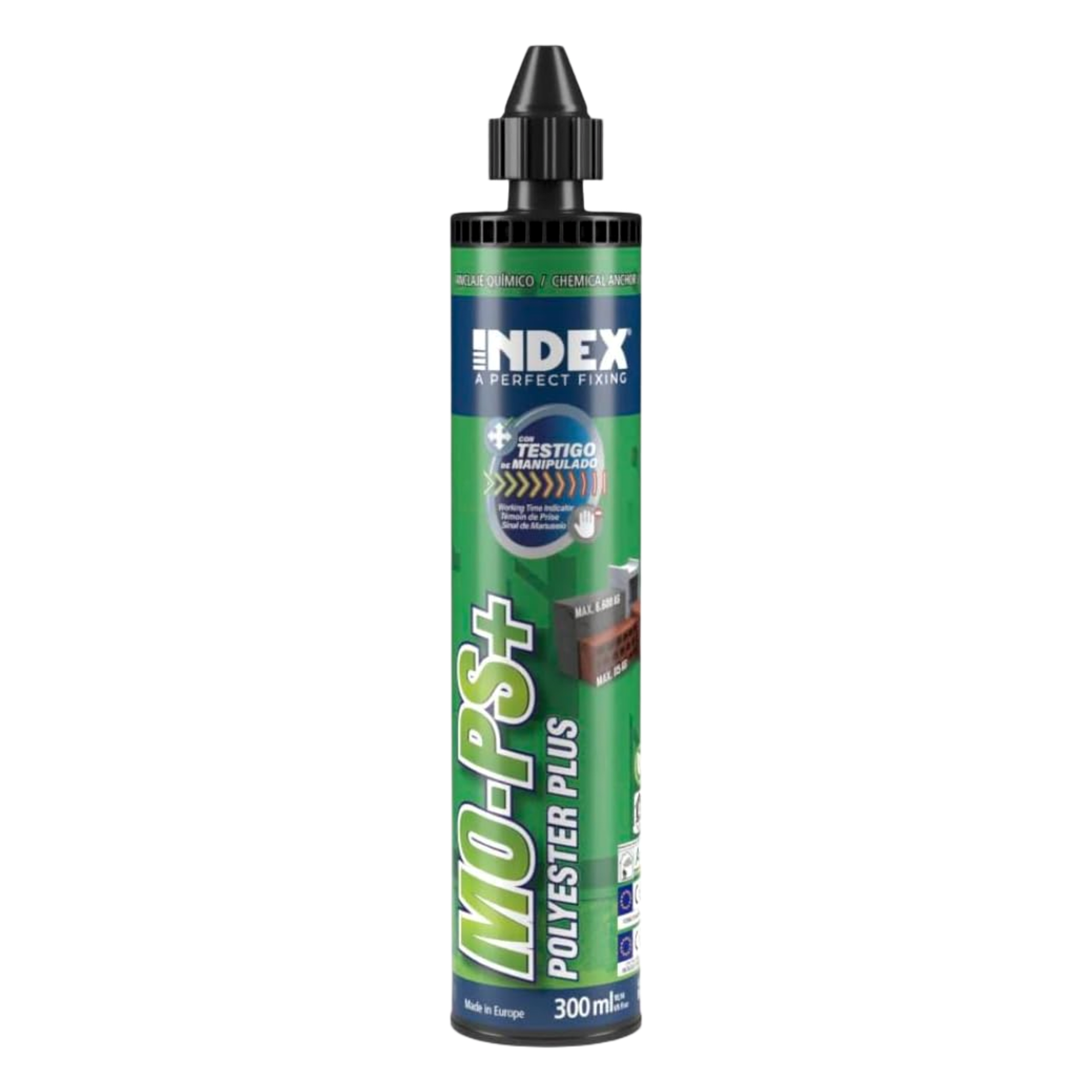 Resina de Poliéster sin Estireno / 300 ml / Cargas Medias-Altas / Hormigón No Fisurado y Mampostería / M8-M24 / -40°C a +80°C / Interior y Exterior — INDEX · SKU MOPS300