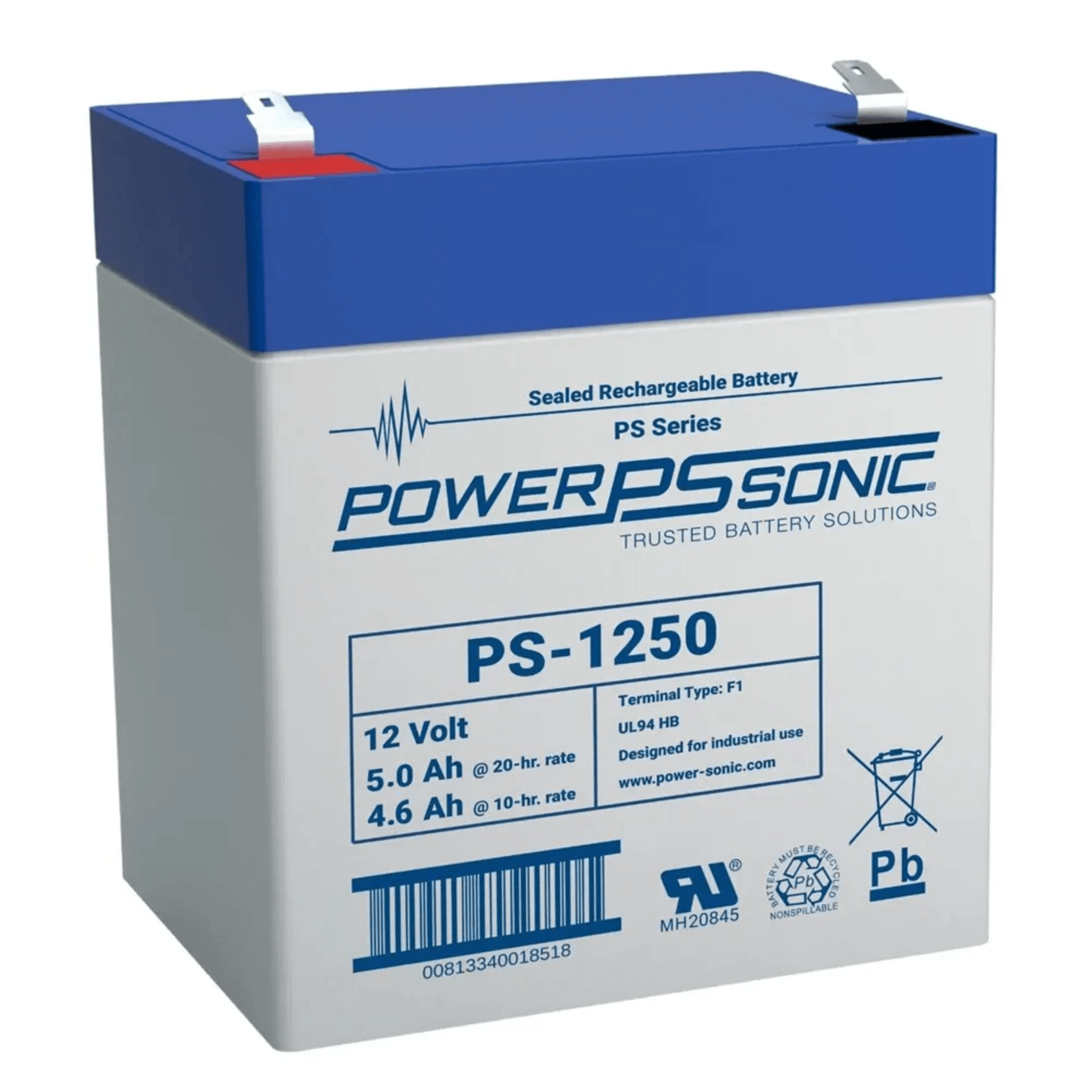 Batería 12V, 5.0AH, Para Respaldo, Tecnologías AGM/VRLA, 5 Años Vida Útil, Terminales F1, Reconocida UL 