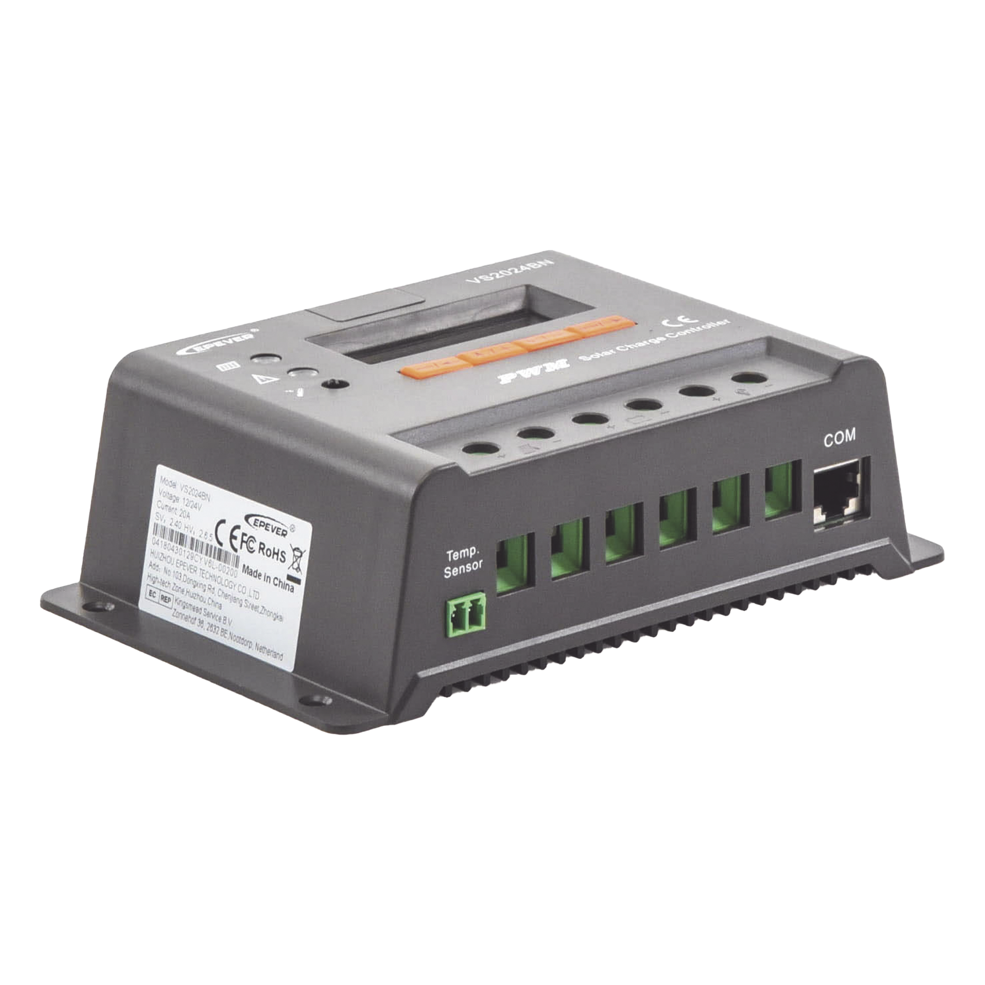 Controlador de Carga Solar PWM / 12/24V / 20A / Display LCD / RS485 Modbus / 32-bit MCU — EPEVER · SKU VS-2024-BN