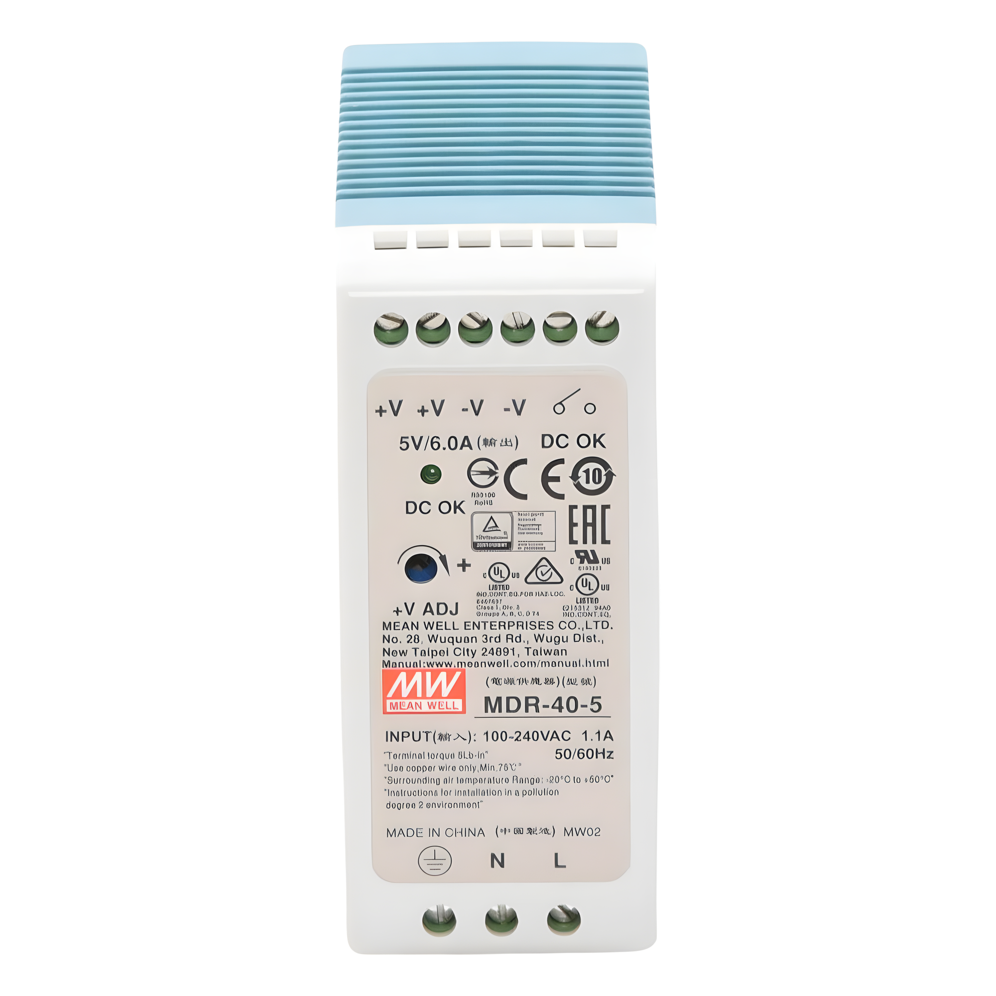 Fuente de Poder Industrial / Riel DIN / 5VCC 40W / Entrada Universal 85-264VAC / 1.31 x 3.54 x 3.94 in