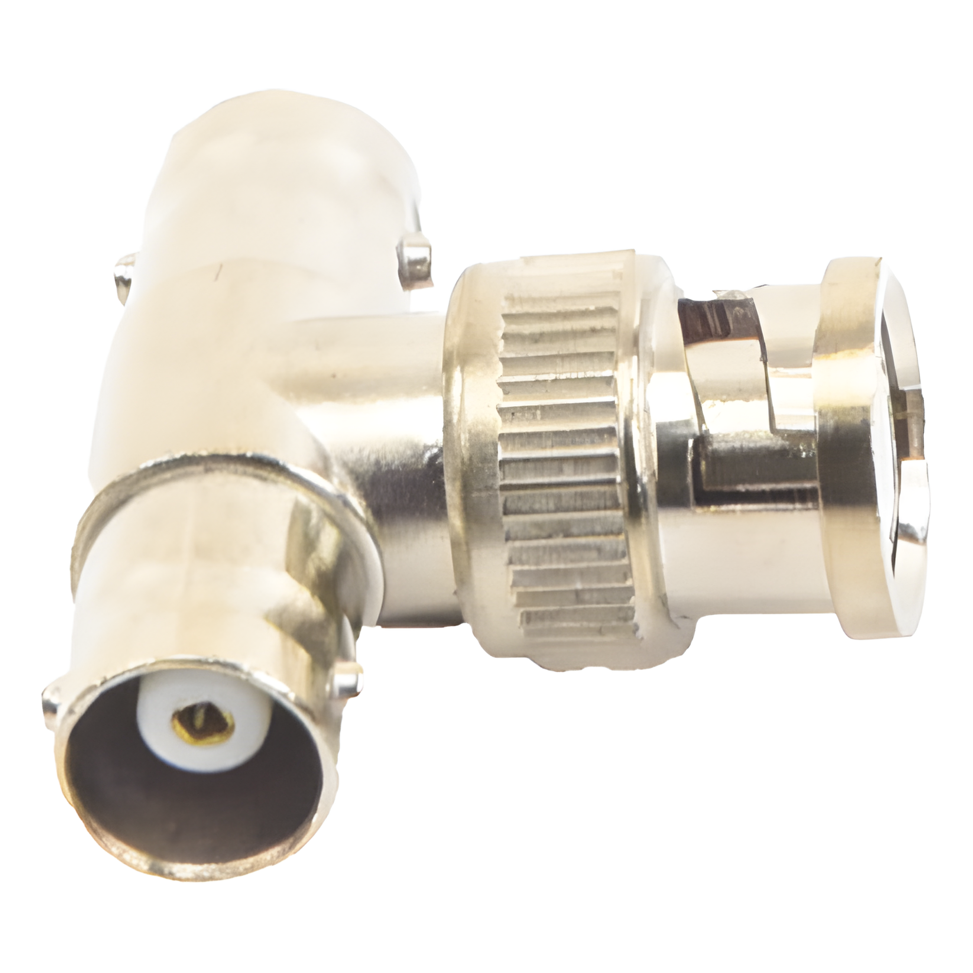 Adaptador Coaxial T / BNC Macho a 2x BNC Hembra / 75 Ohm / Contactos Oro / Aislante Teflón / CCTV Profesional