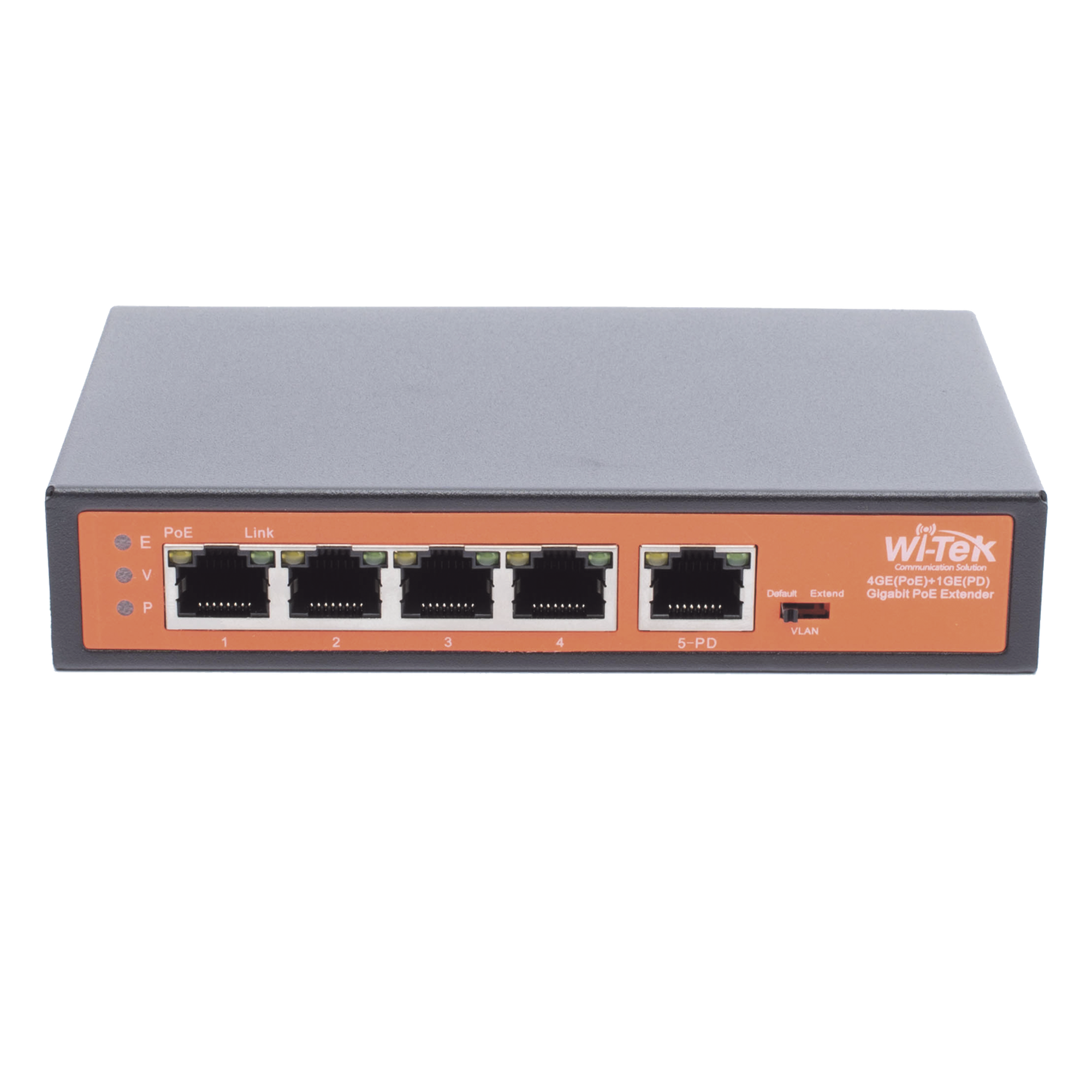 Extensor PoE / Entrada 90W / 4 salidas Gigabit 802.3af/at 30W / Alcance 250 m (820 ft) / 5 puertos / No administrable — WI-TEK · SKU WIPE51G
