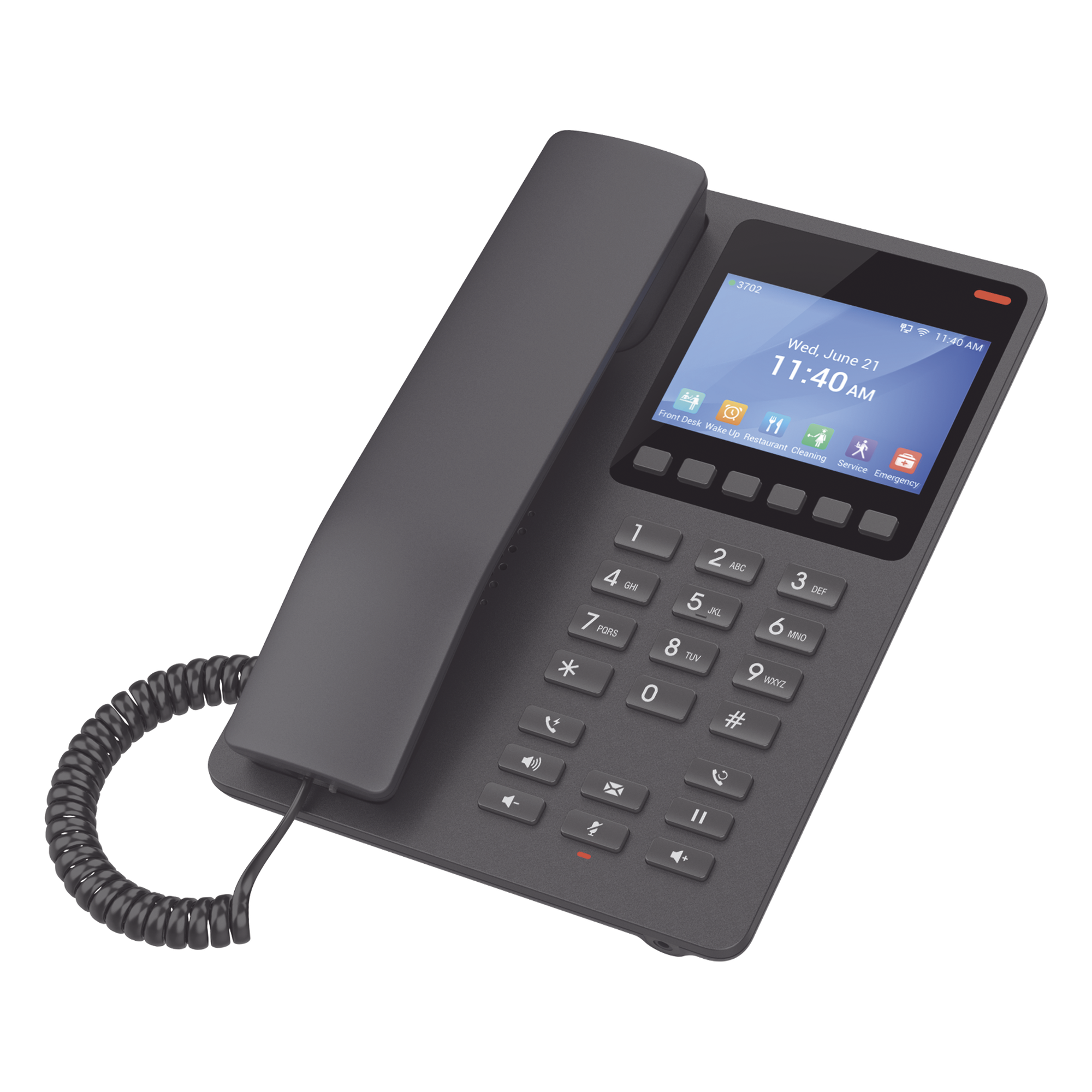 Teléfono IP Hotelero / Pantalla LCD Color / 2 Líneas SIP / Wi-Fi 6 Doble Banda / Codec Opus / USB-C Carga Rápida — GRANDSTREAM · SKU GHP631