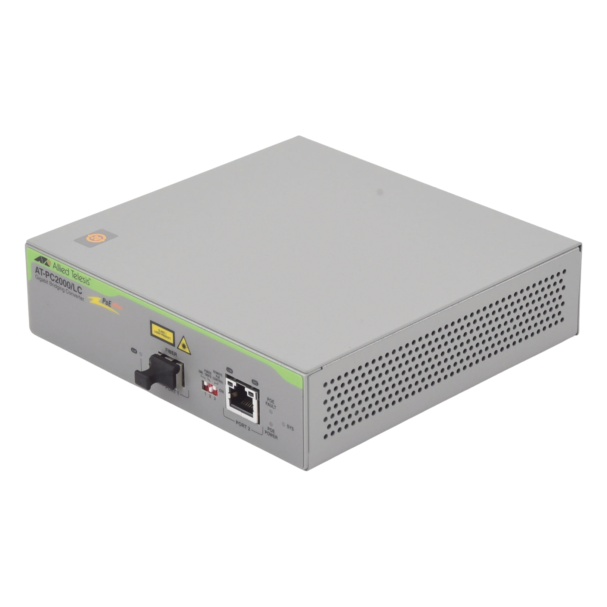Convertidor de Medios PoE+ / Gigabit Ethernet a Fibra Óptica / Multimodo LC / 550 m (1804.5 ft) / 30 W / Jumbo Frames 10K — ALLIED TELESIS · SKU AT-PC2000/LC-960