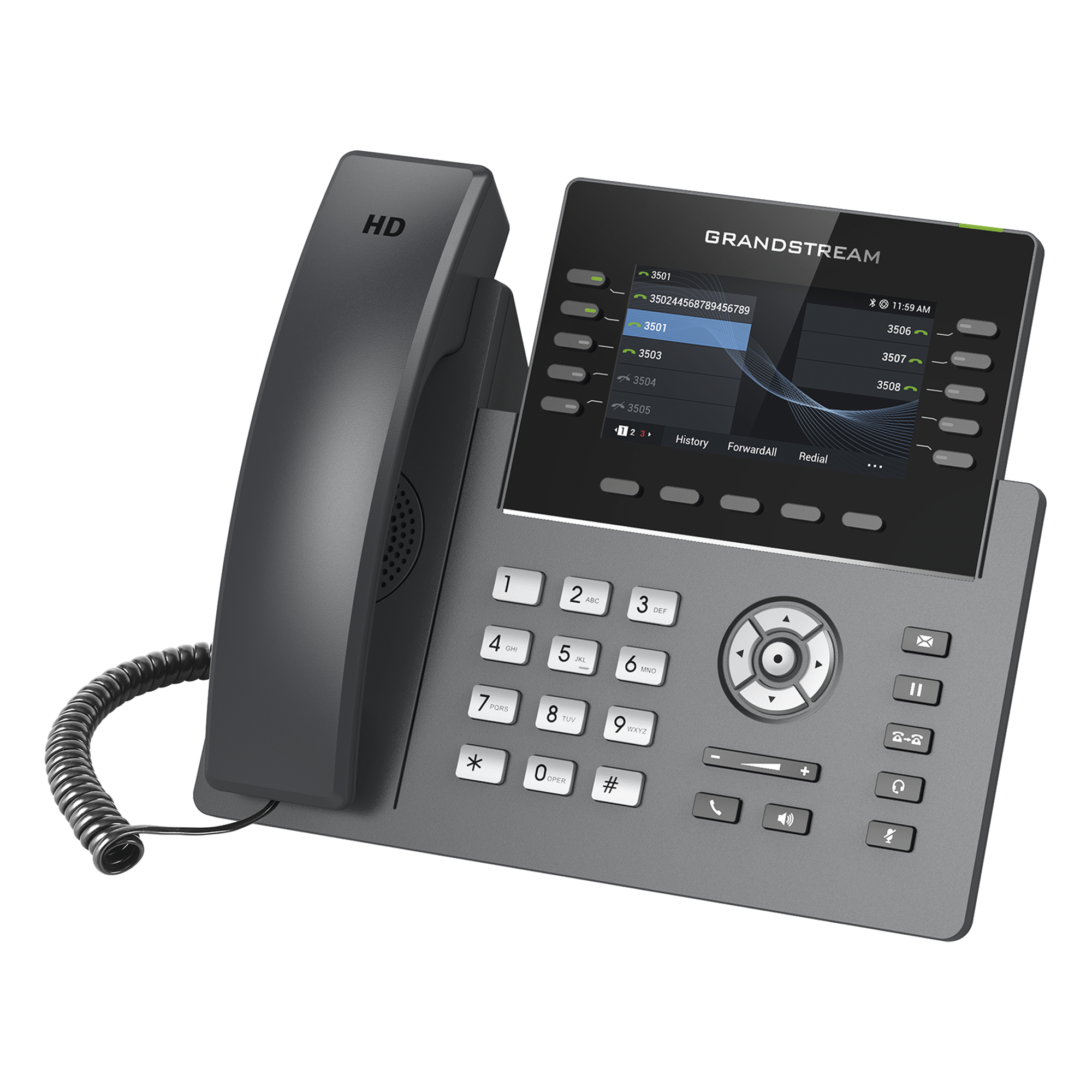 Teléfono IP / 10 Líneas SIP / 5 Cuentas / Pantalla 4.3" / Wi-Fi 5 Dual Band / Bluetooth / PoE Gigabit / 40 Teclas BLF