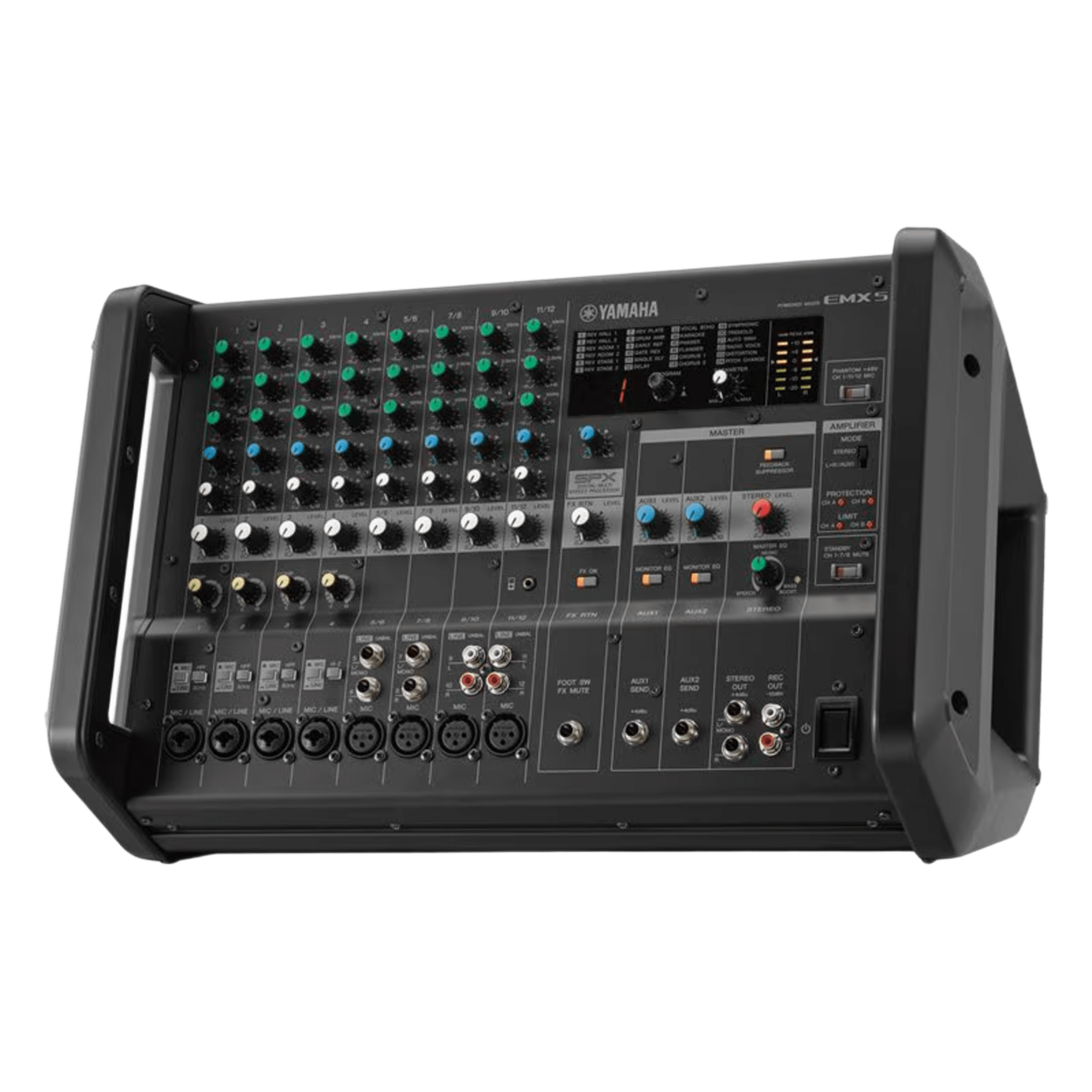 Mezcladora de Audio Amplificada / 12 Canales / Amplificador Clase-D 2x630W / 24 Efectos SPX / Supresor de Retroalimentación / 4/8 Ohms — YAMAHA · SKU EMX5