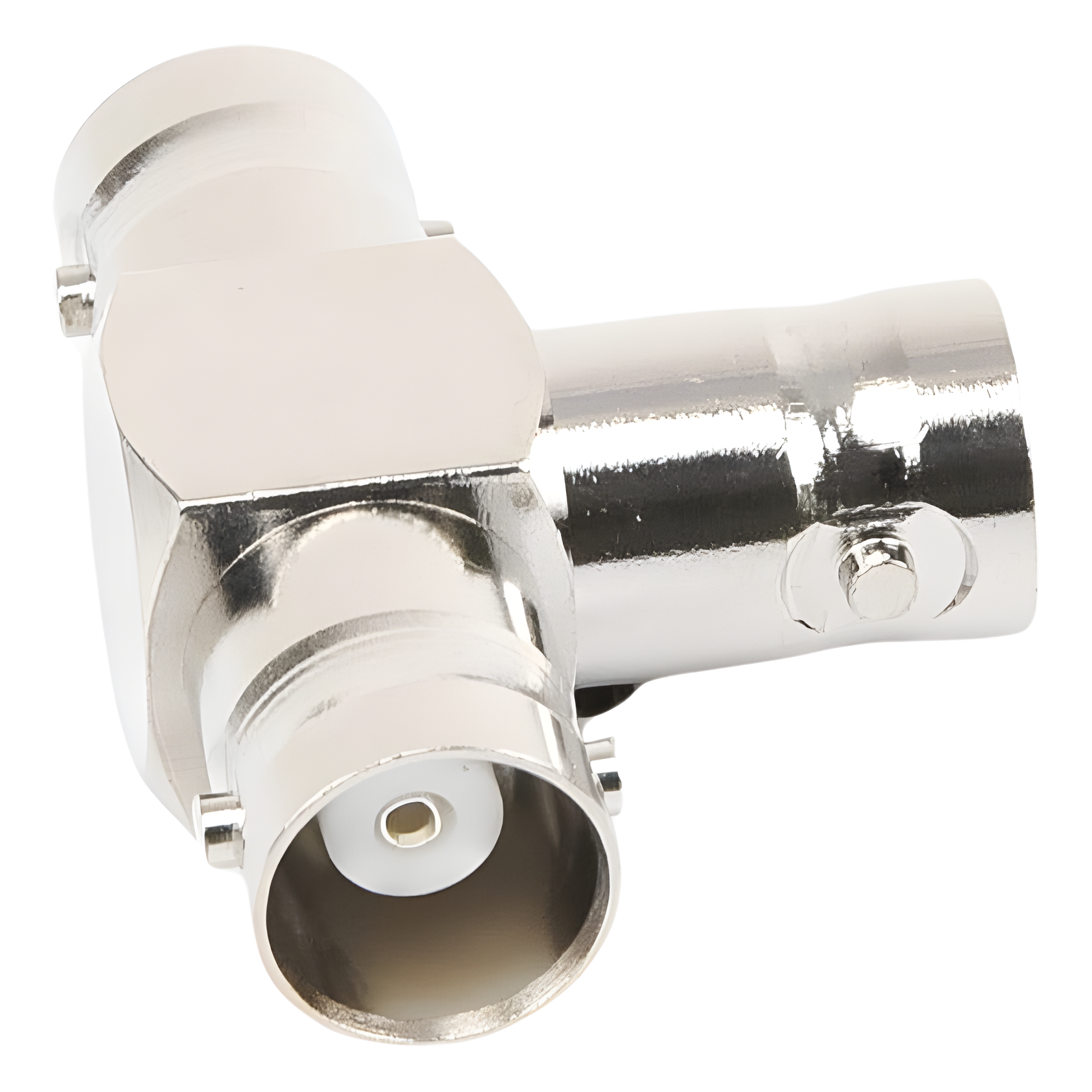 Adaptador RF / Triple BNC Hembra en T / 50 Ohm / Cuerpo Niquelado / Contacto Plateado / Aislante Teflón