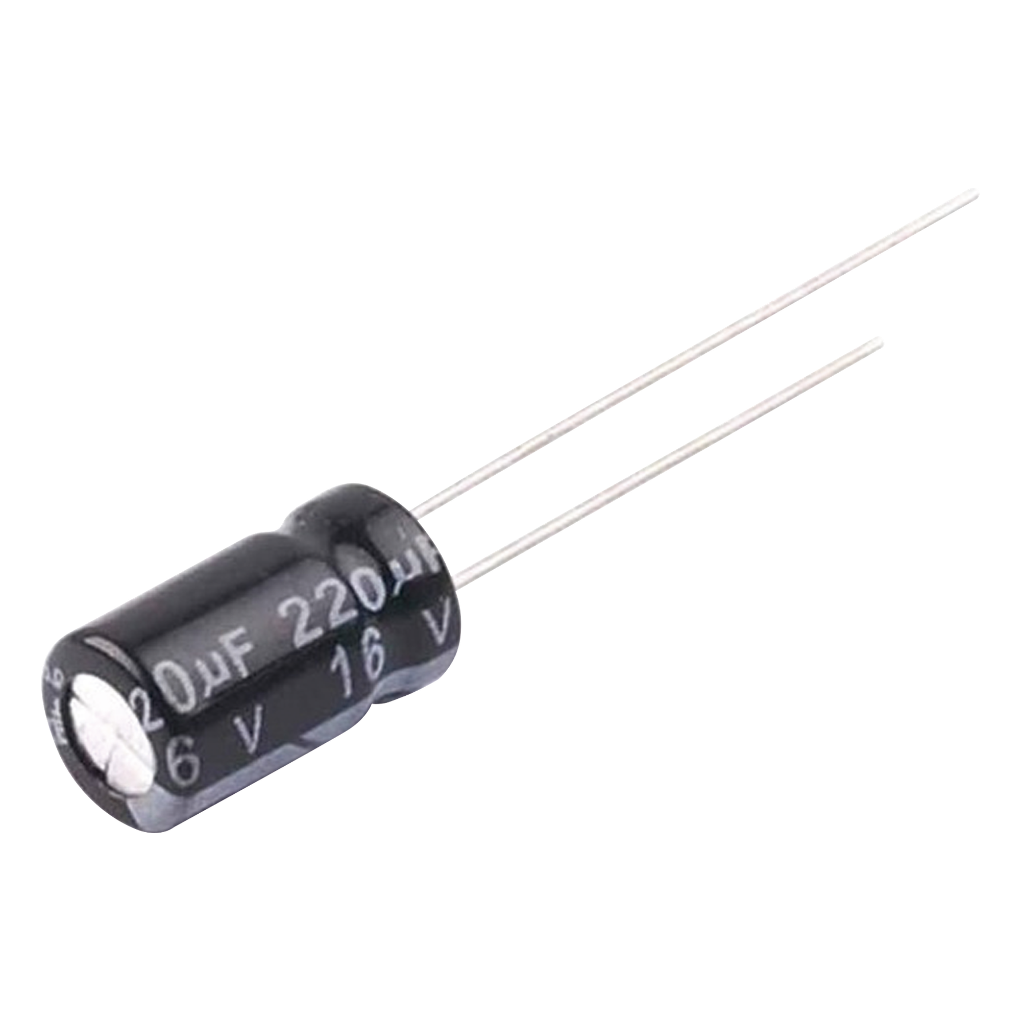 Capacitor Electrolítico Radial / 220 µF / 16 Vcc / 105 °C / 6.3 x 11 mm — SYSCOM · SKU CE220/16V