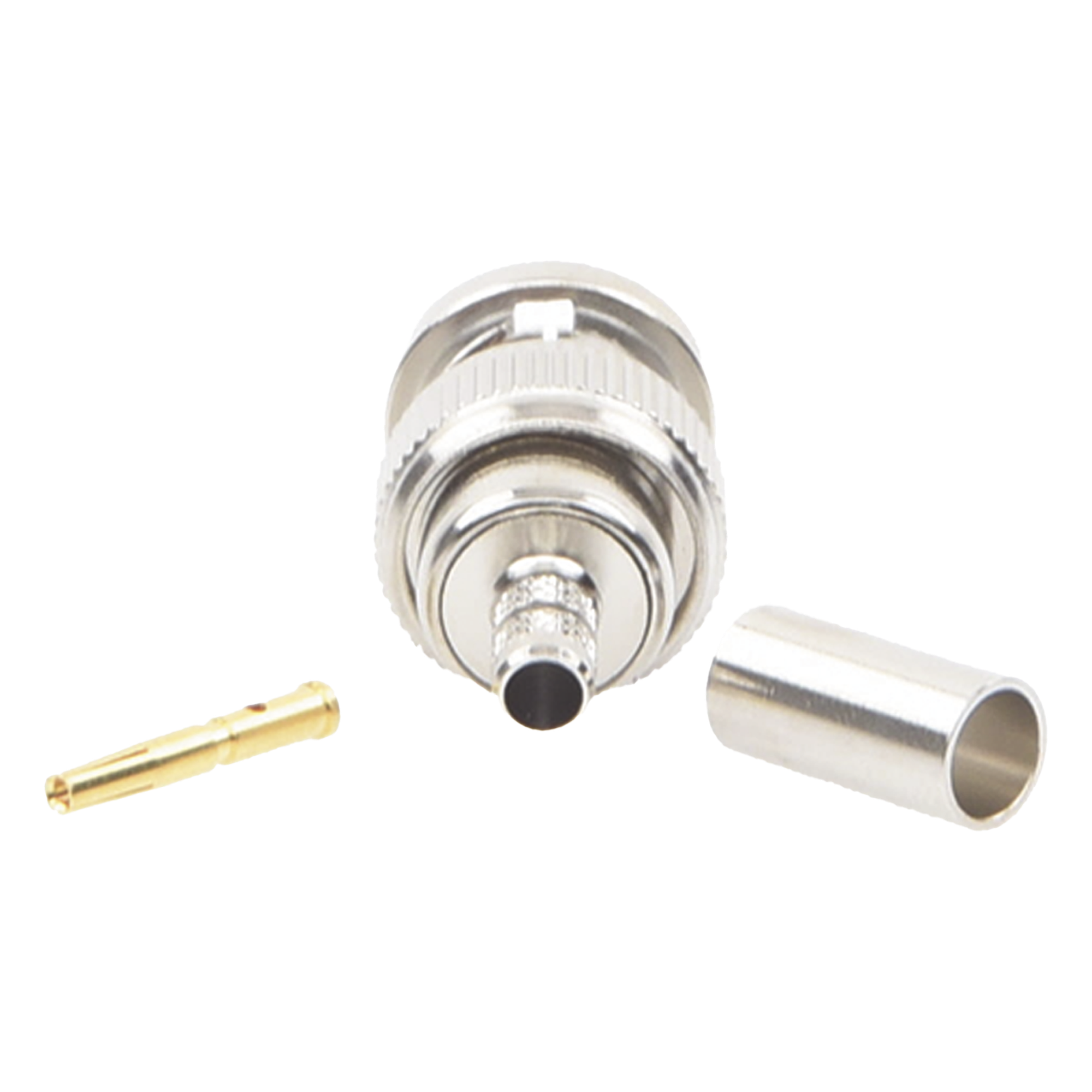 Conector BNC Macho Inverso / Anillo Plegable / Bronce Niquelado / Contacto Oro / Teflón / RG-58/U / RG-142/U