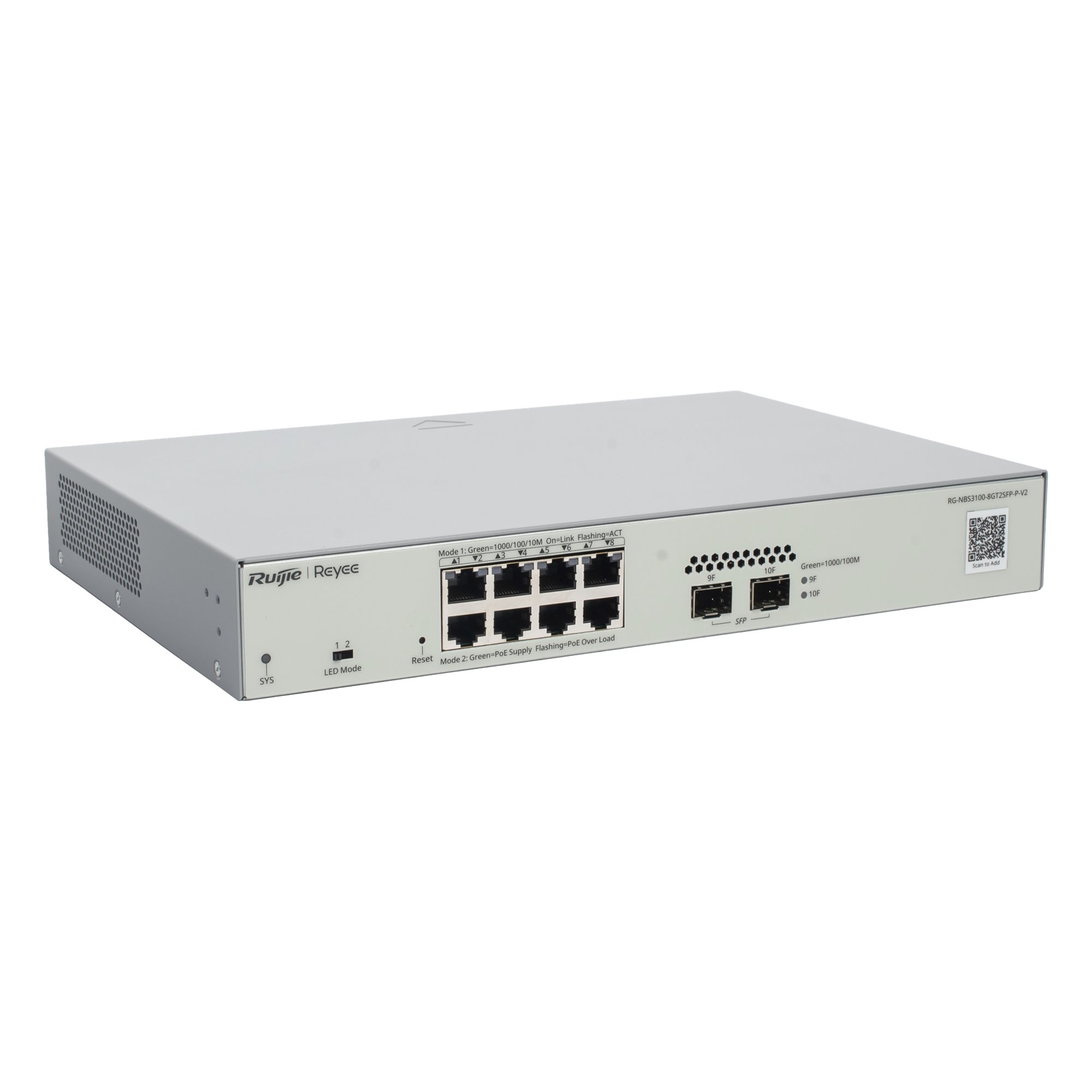 Switch Administrable PoE+ / 8 Puertos Gigabit / 2 SFP 1Gb / Capacidad 20 Gbps / Sin Ventilador / 125W PoE