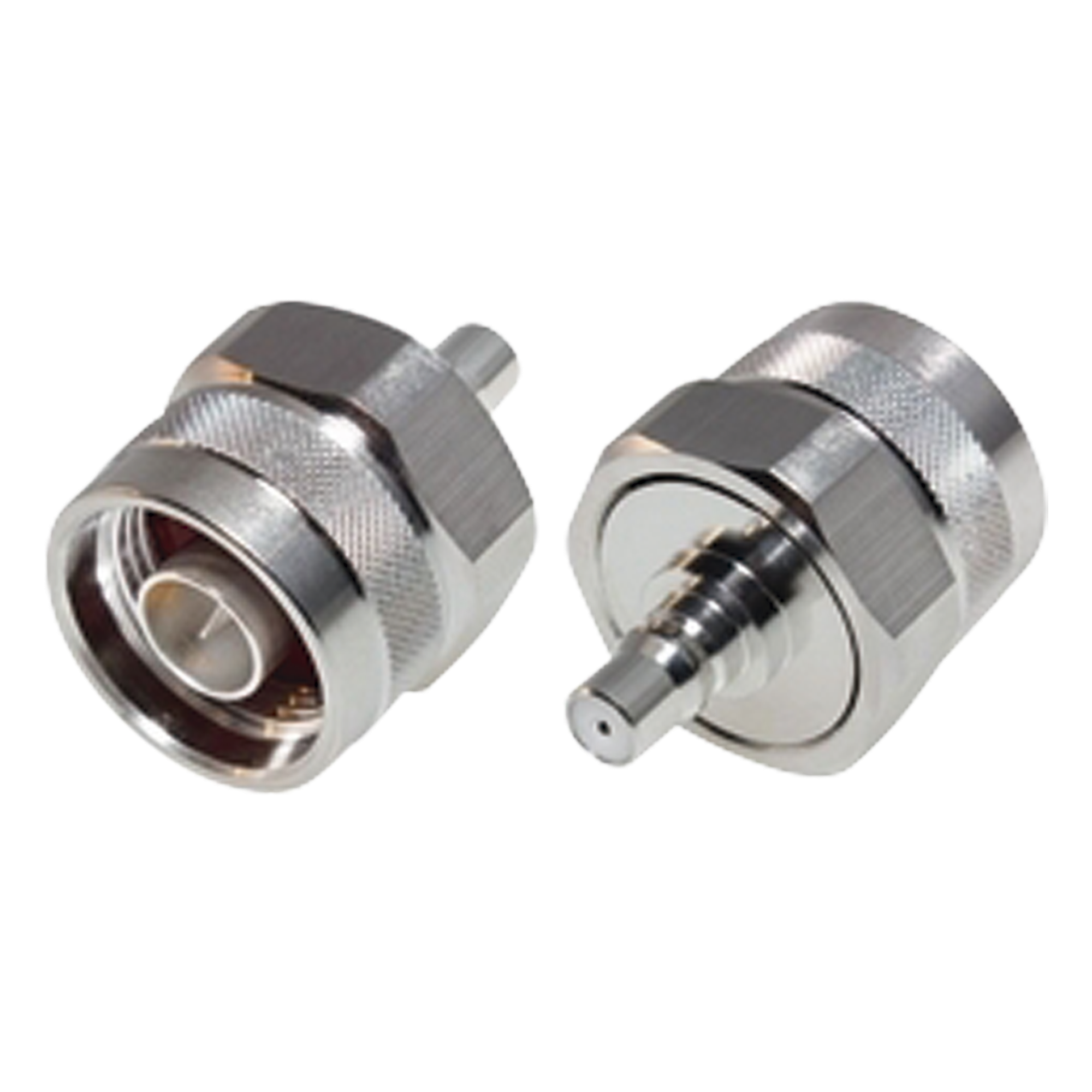 Adaptador RF de Bajo PIM / N Macho a QMA Hembra / 0-6 GHz / 50 Ohm / VSWR ≤1.25 / Bronce Blanco y Oro — RF INDUSTRIES,LTD · SKU RQA-5478