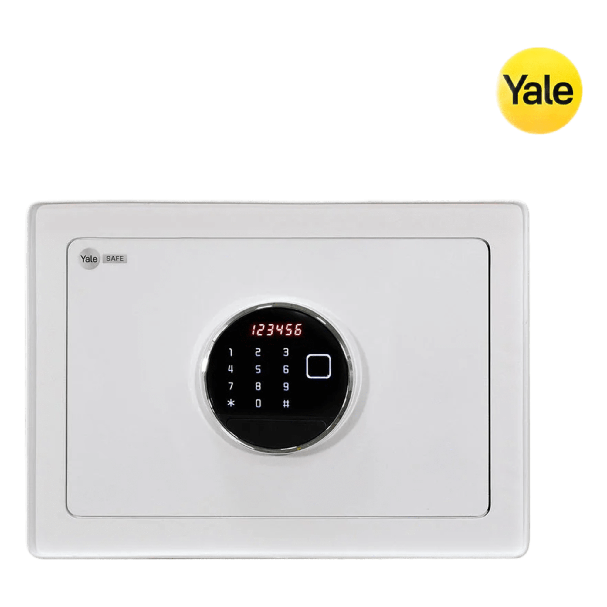 Caja Fuerte Electrónica / Apertura Biométrica, Código y Llave / Puerta Acero 4 mm / 2 Bulones 20 mm / 50 Huellas / Alarma Intrusión / Luz Interna LCD — YALE-ASSA ABLOY · SKU MX86942