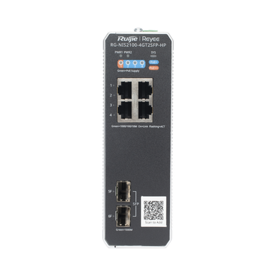 Switch Industrial PoE+ hasta 180 watts , Ideal para temperaturas Extremas y protección contra descargas, 1 puerto PoE++ 60W y 3 puertos PoE+ 30W, 2 SFP Uplink