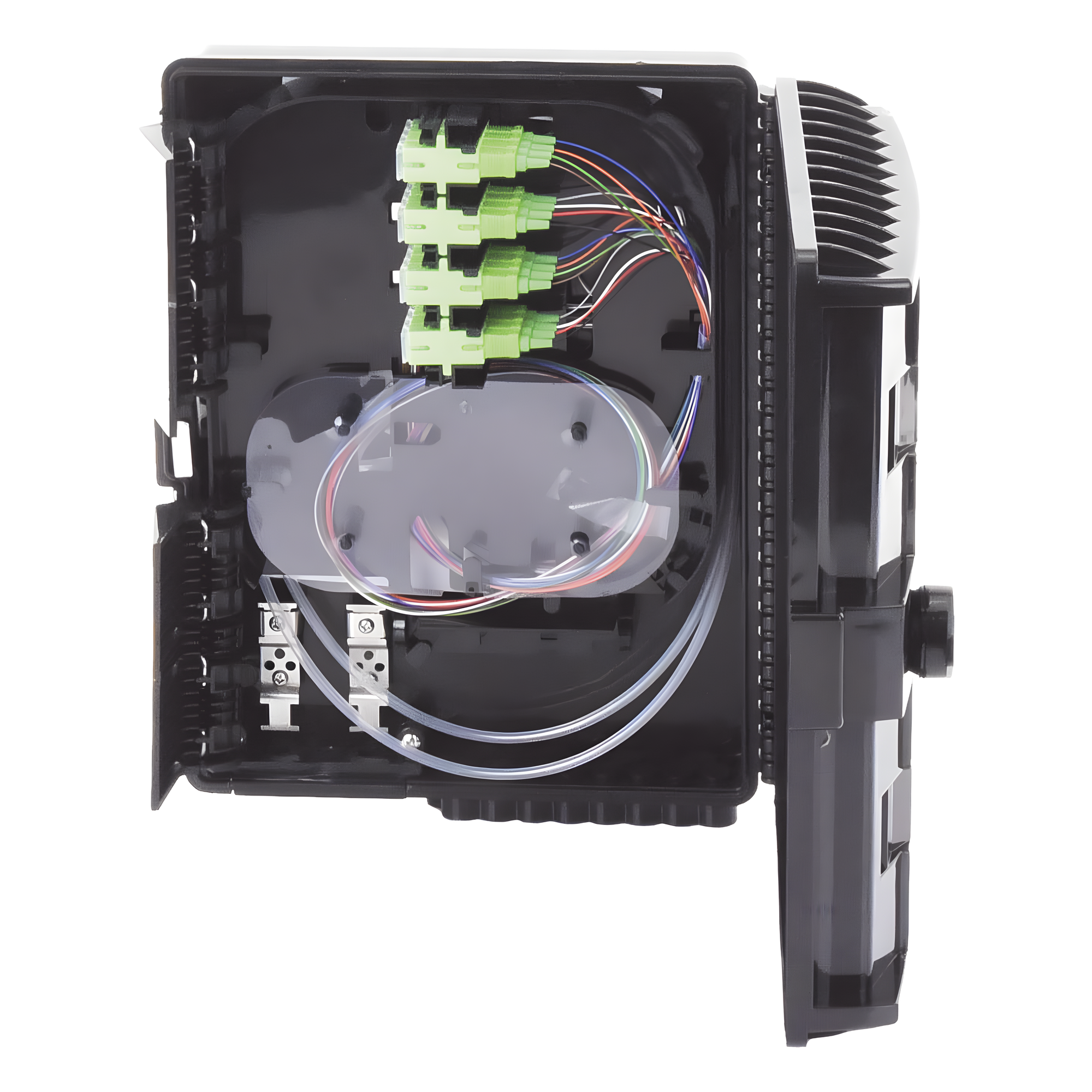 Caja de Empalme para Fibra Óptica / 24 Fusiones / 16 Puertos Drop FTTx / IP65 / Splitter 1x16 SC/APC / -40°C a +85°C