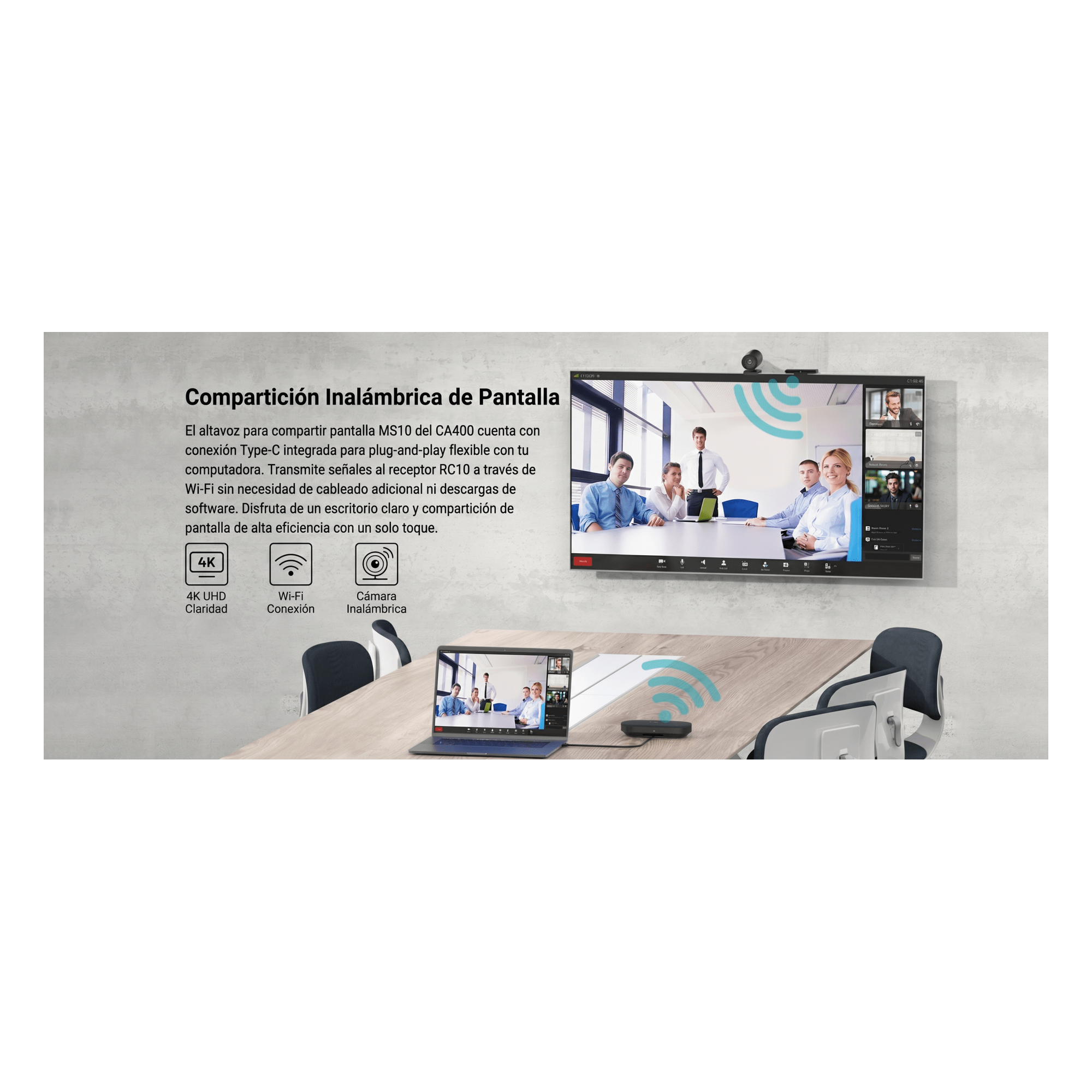 Sistema Videoconferencia / 4K UHD 8MP / Micrófono 8 Filas / Altavoz 3W / USB-C BYOD / Transmisión Inalámbrica 4K / Salas 32 m² (344 ft²)
