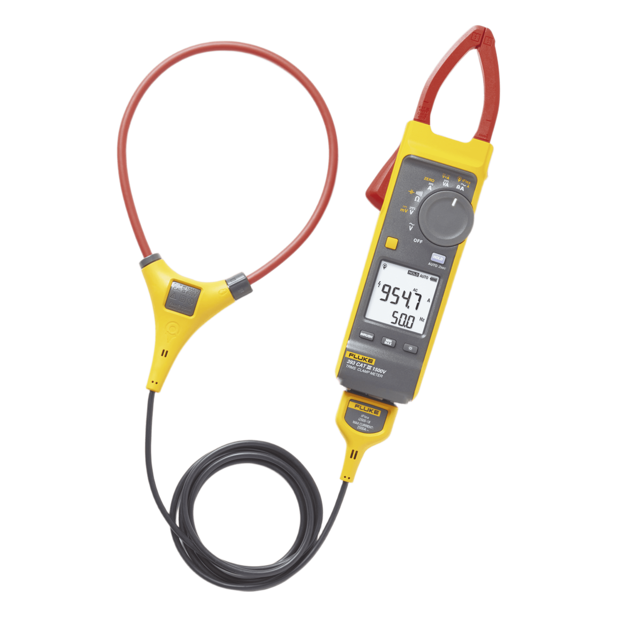 Pinza Amperimétrica / Medición CC 1500 V / CA 1000 V / iFlex 2500 A / CAT III 1500 V / IP54 — FLUKE · SKU FLUKE-393FC