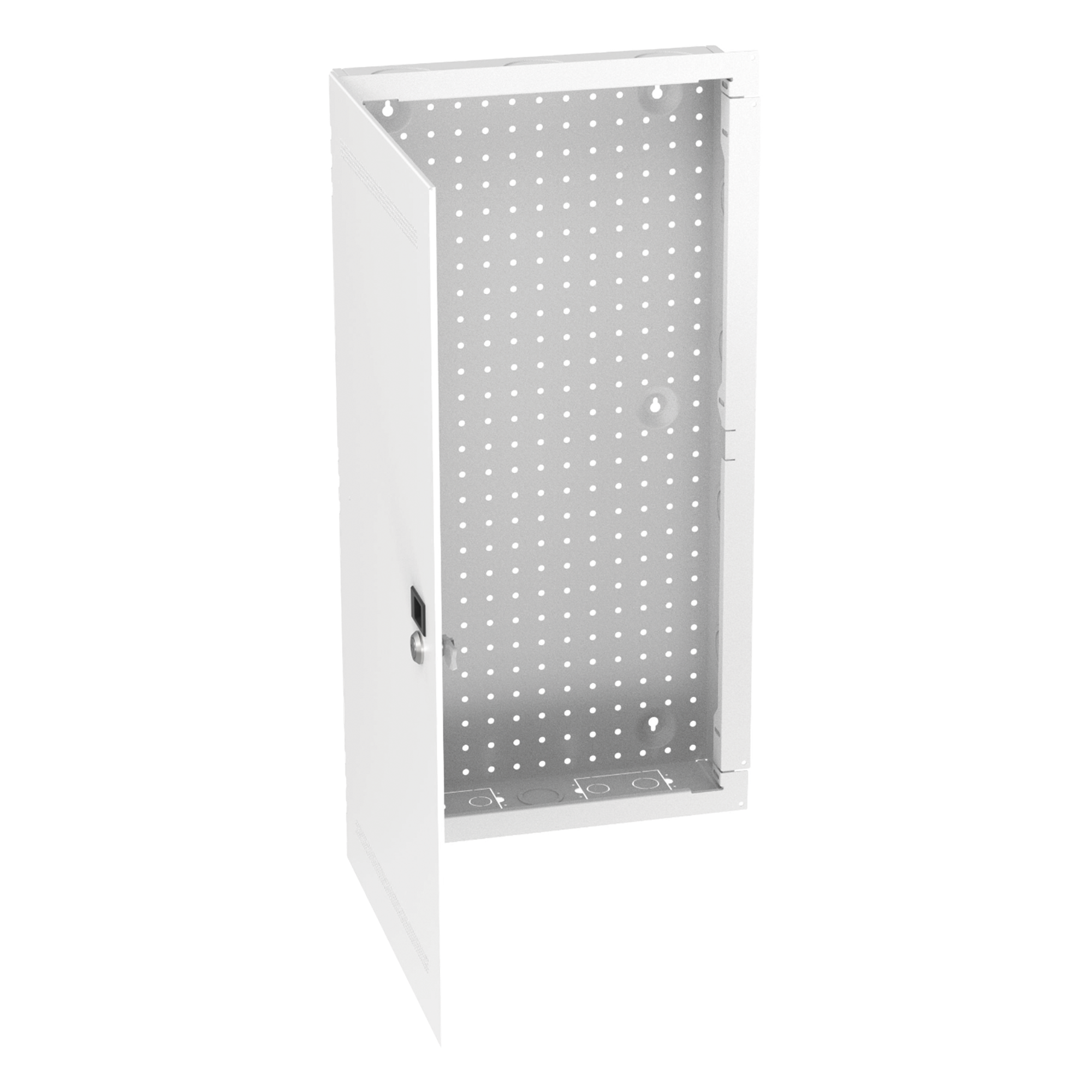 Gabinete de Montaje en Pared / Acero Calibre 18 / Capacidad 16 kg (35 lb) / Puerta Reversible con Cerradura / Ventilación Integrada / 28 in de Altura — PANDUIT · SKU MS28EHDS