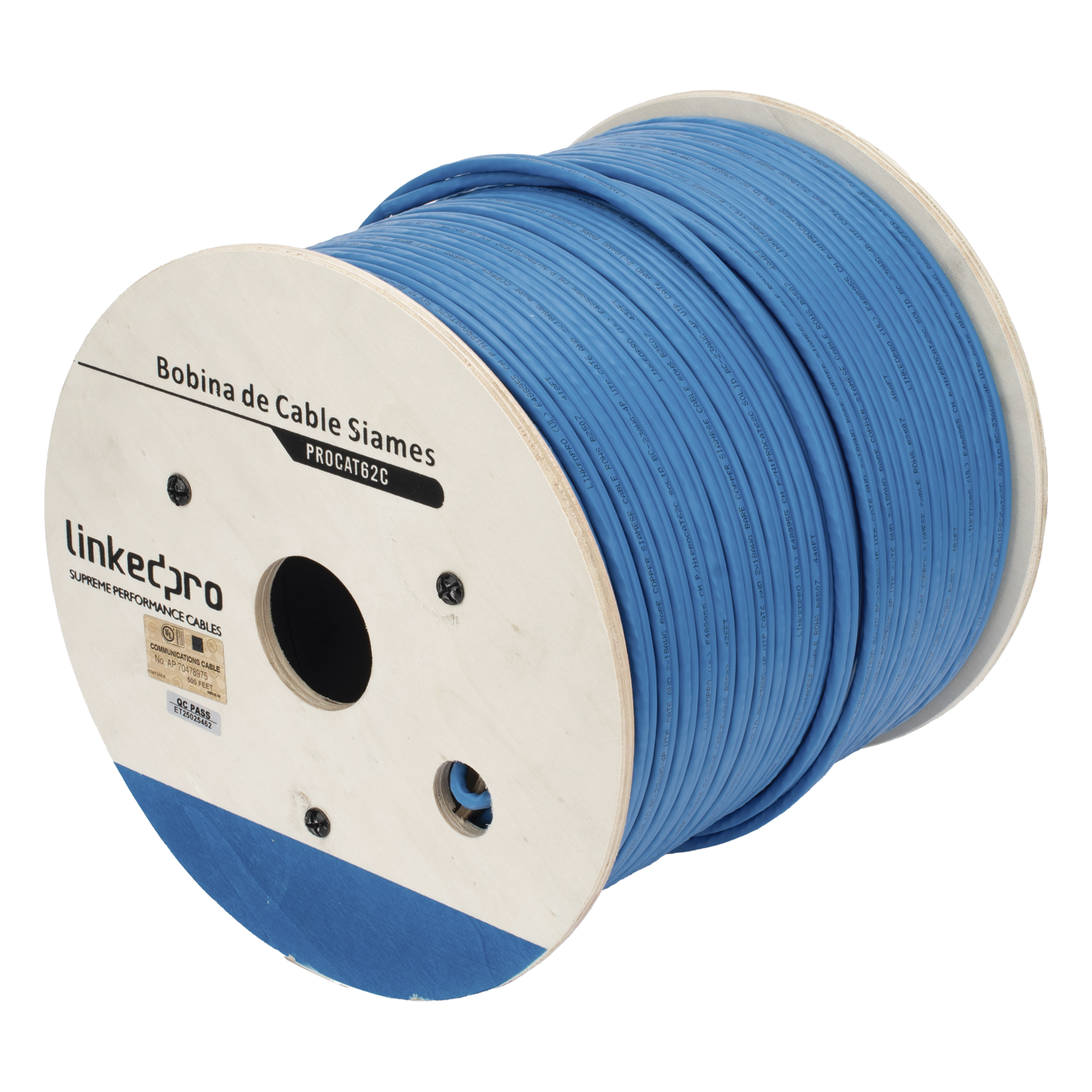 Bobina de Cable Siamés Cat6 UTP / 100% Cobre / 2 Conductores 18 AWG / 152 Metros (500 Pies) / Exterior UV-Rated / 250 MHz