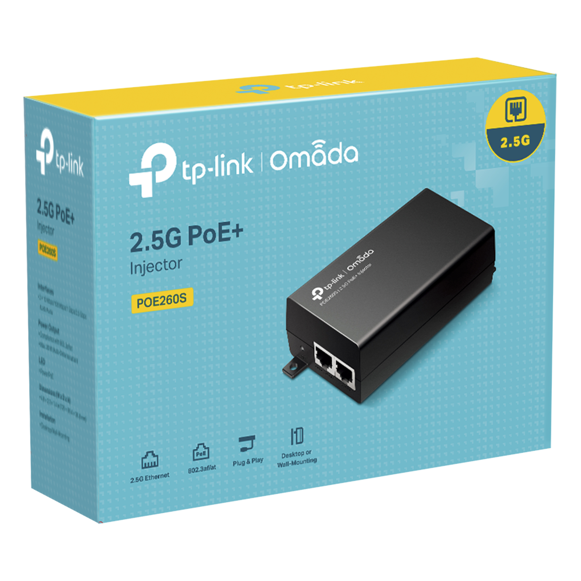 Inyector PoE+ / 30W / 2 Puertos 2.5 Gbps / 802.3af/at / Alcance 100 m (328 ft) / Plug and Play — TP-LINK · SKU POE260S