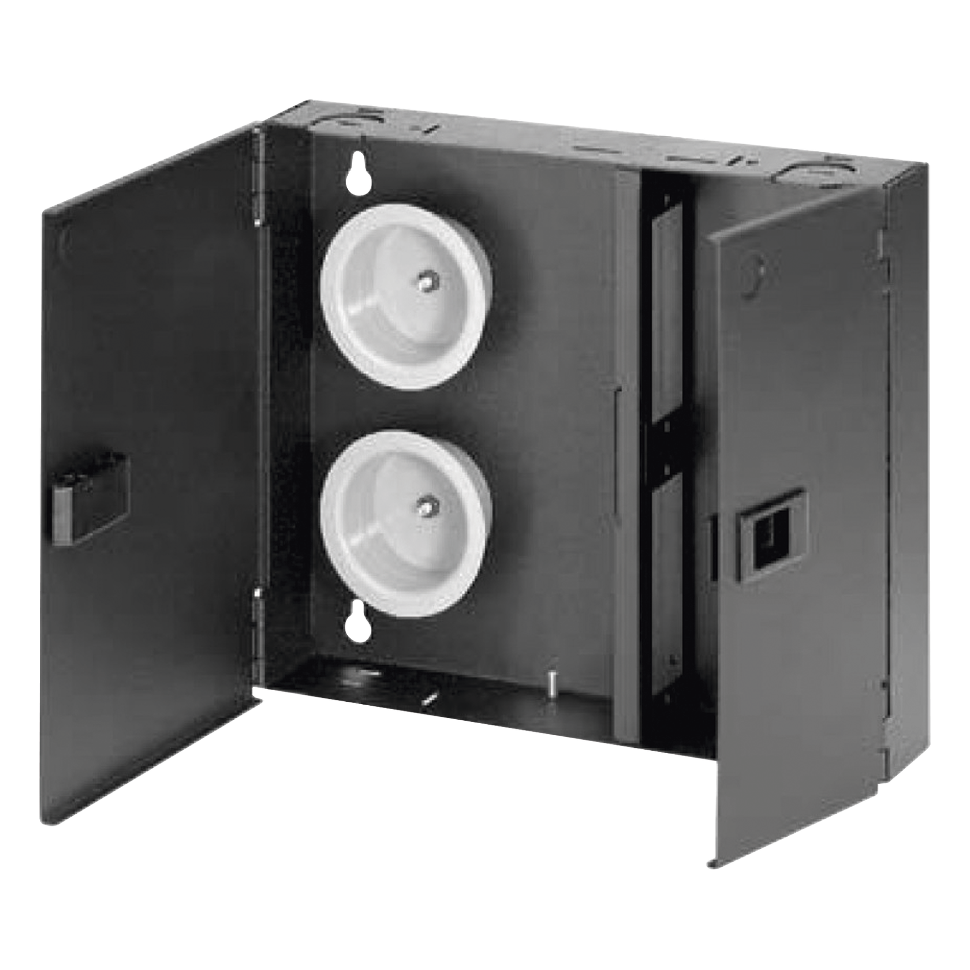 Caja de Conexión de Fibra Óptica / Montaje en Pared / 2 Placas FAP o FMP / Hasta 48 Fibras / Área de Bobinado Integrada / Cierre con Opción de Cerradura — PANDUIT · SKU FWME2