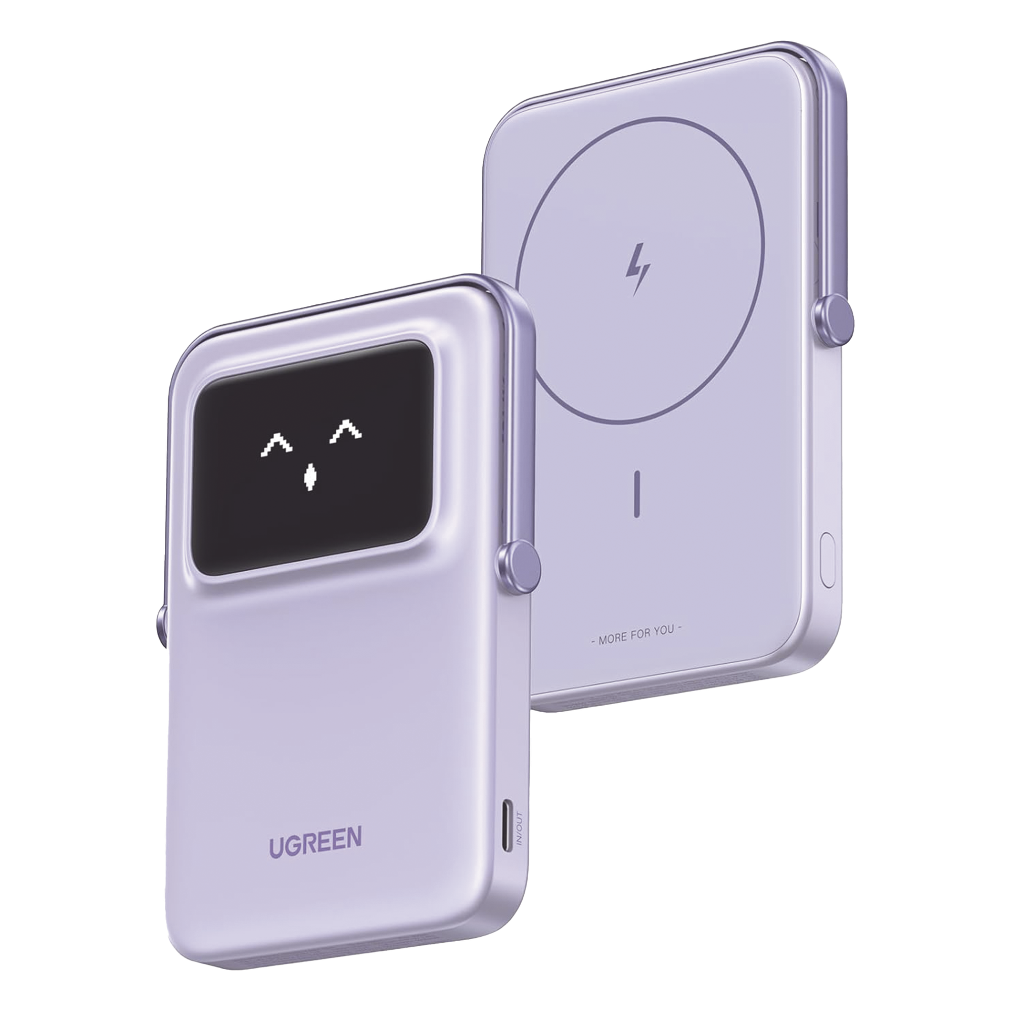 Power Bank Inalámbrico / 10000 mAh / Carga Inalámbrica 7.5W / PD 20W USB-C / Pantalla TFT con Emojis / Soporte Plegable / MagSafe Compatible — UGREEN · SKU 45328